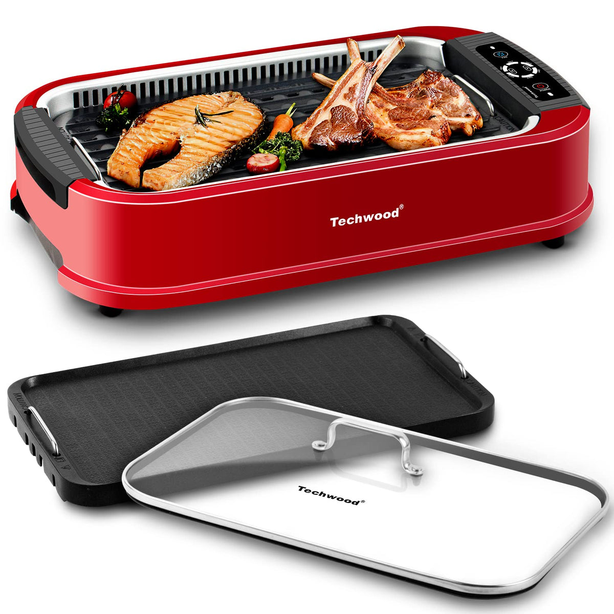 Techwood Indoor Smokeless Grill, 1500W Electric Bbq Grill And Non-Stick Grill Plates With Temperature Control, Removable Drip Tr