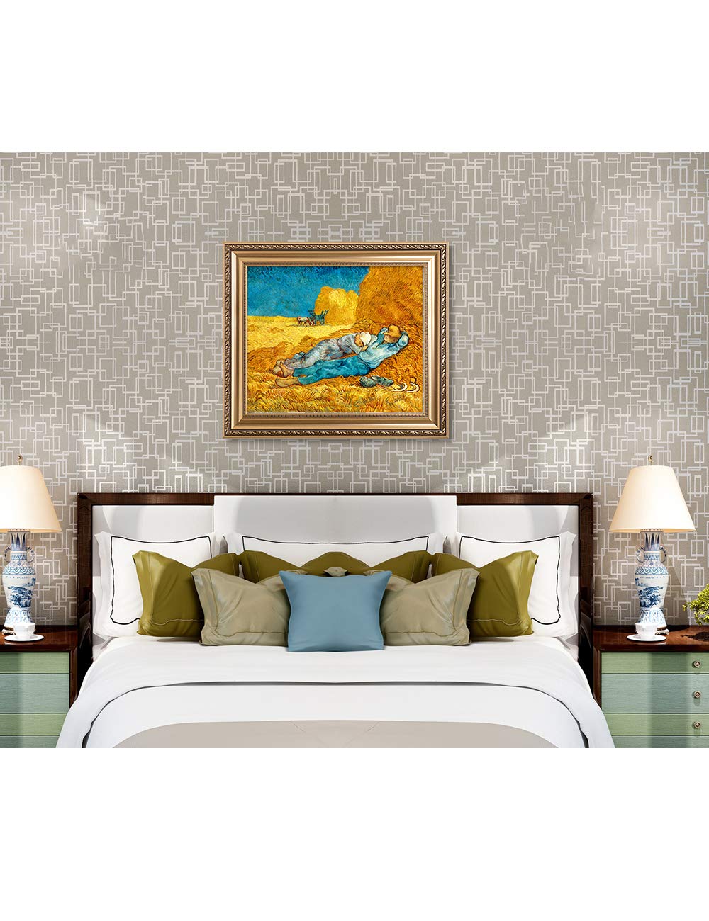 Decorarts - Noon: Rest From Work - Vincent Van Gogh. Giclee Print On Canvas With Matching Golden-Relief Framed Wall Art. Picture