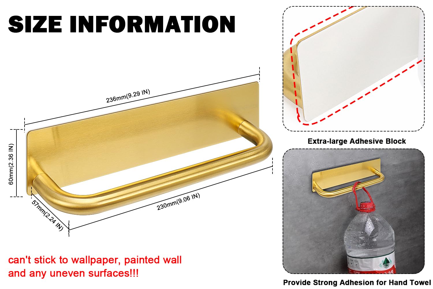 Livabber Self Adhesive Hand Towel Holder- 304 Stainless Steel Hand Towel Bar For Bathroom Kitchen Stick On Wall, Waterproof Hand