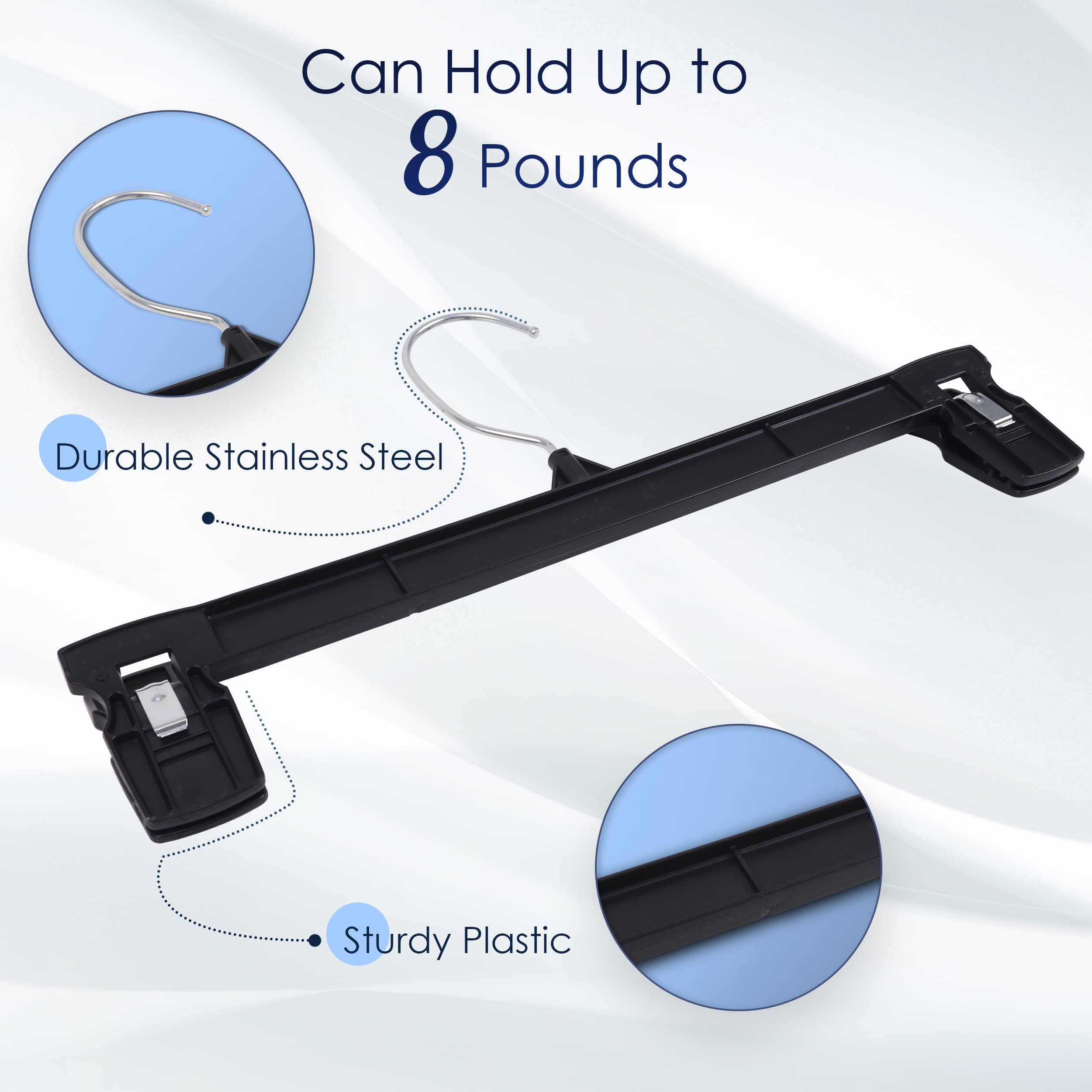 Hanger Central 30 Pack Space Saving Heavy Duty Slim Plastic Pants  Skirts  Shorts Hangers  Ridged Non-Slip with Pinch Clips  360-Rotating Chrome Swivel Hook  in Black  10 Inches