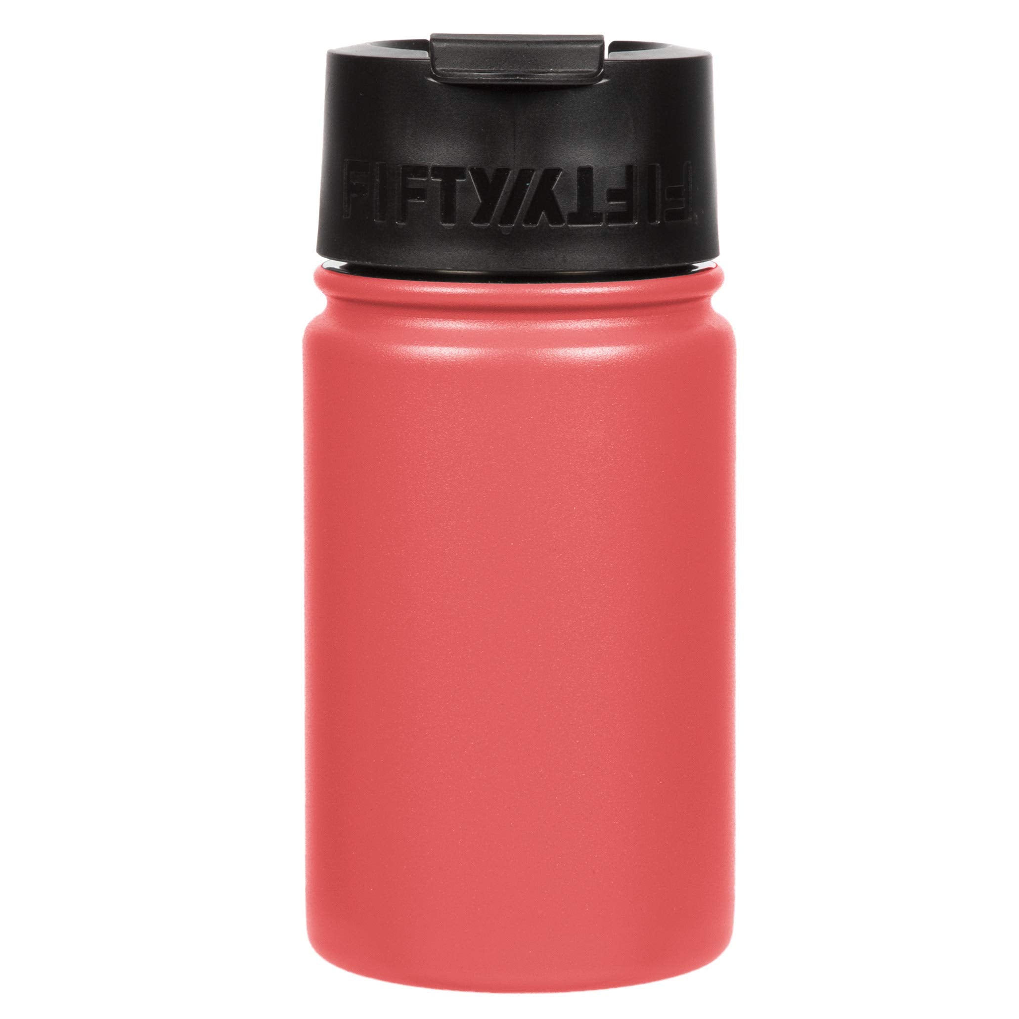 Fifty/Fifty 12oz, Double Wall Vacuum Insulated Caf Water Bottle, Stainless Steel, Flip Cap w/ Wide Mouth, Coral, 12oz/354ml