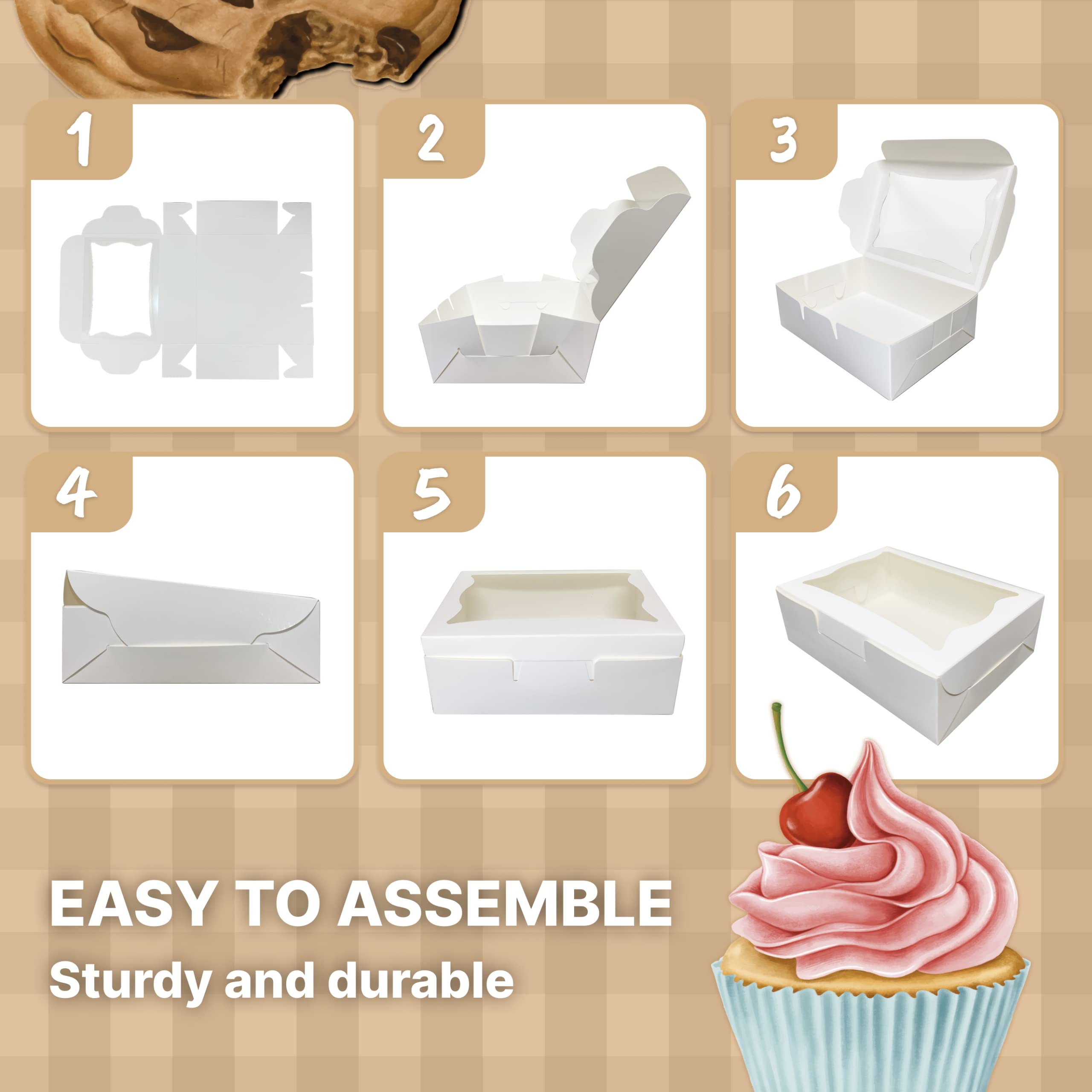 White Paper Bakery Boxes - 50-Pack Pastry Boxes With Window For Cookies, Chocolate Covered Strawberries, Macarons, And Muffins,