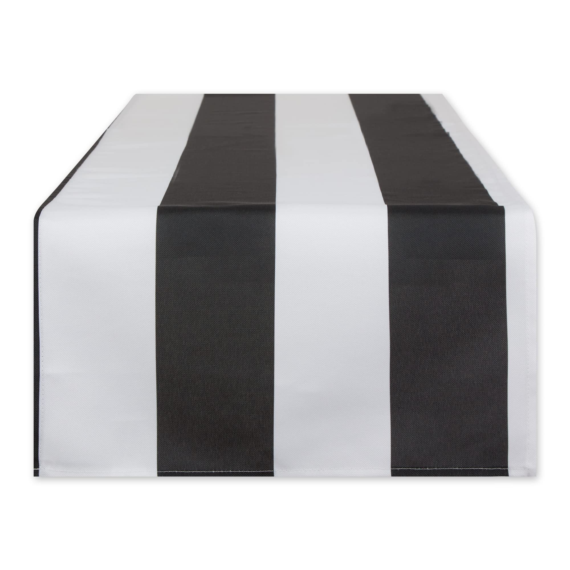 BLACK CABANA STRIPE PRINT OUTDOOR TABLE RUNNER 14x72