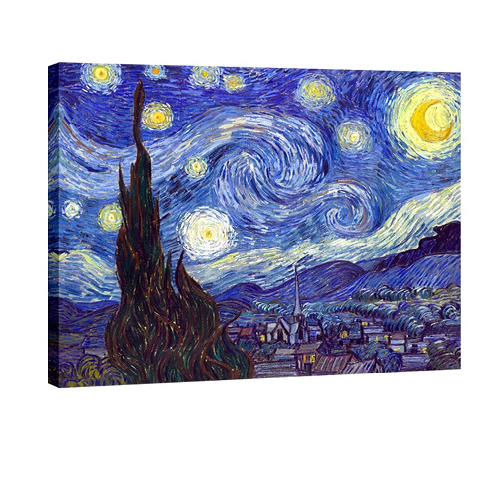 Wieco Art Large Starry Night By Van Gogh Classical Famous Artwork Modern Canvas Prints Blue Abstract Landscape Pictures Prints O