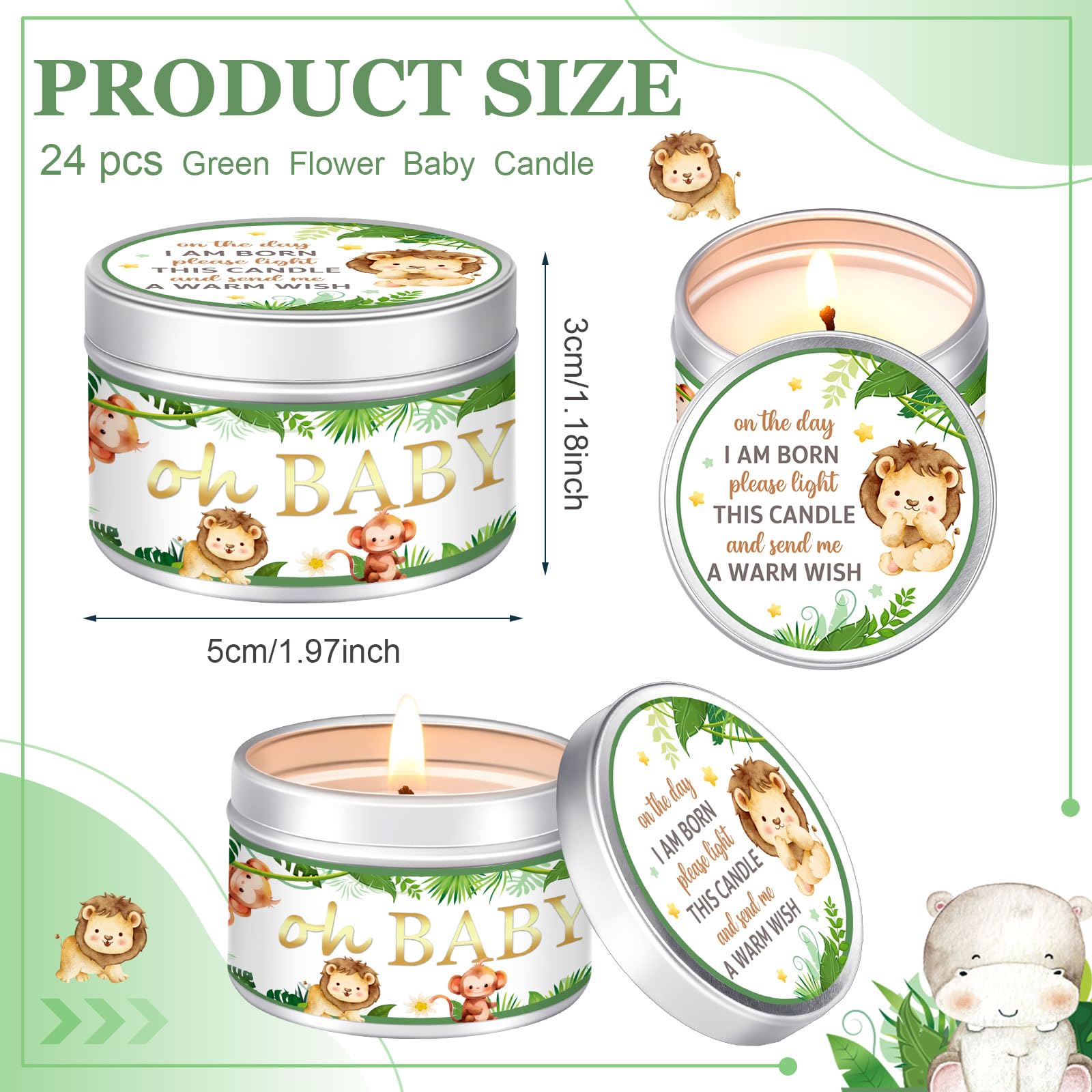 MTLEE 24 Pcs Jungle Animal Baby Shower Party Favors Candles Lavender Scented Baby Shower Favors for Guests Rustic Tealights Cand