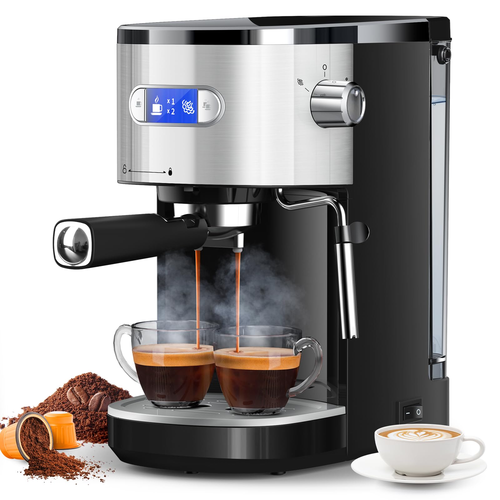 Cowsar Espresso Machine 20 Bar, Semi-Automatic Espresso Maker With Milk Frother Steam Wand, 45 Oz Removable Water Tank For Cappu