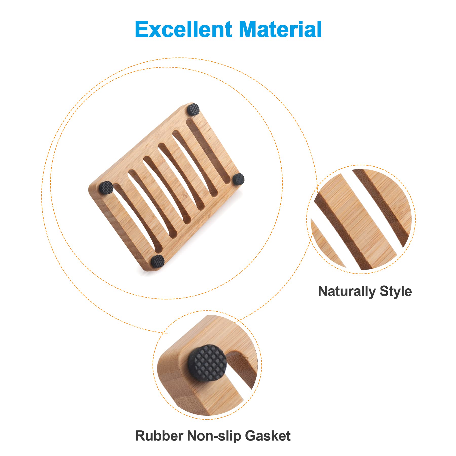 Amazerbath Bamboo Soap Dish, Wooden Soap Holder , 2 Pack Soap Dishes For Bar Soap, Wooden Soap Tray, Kitchen Soap Tray Self Drai