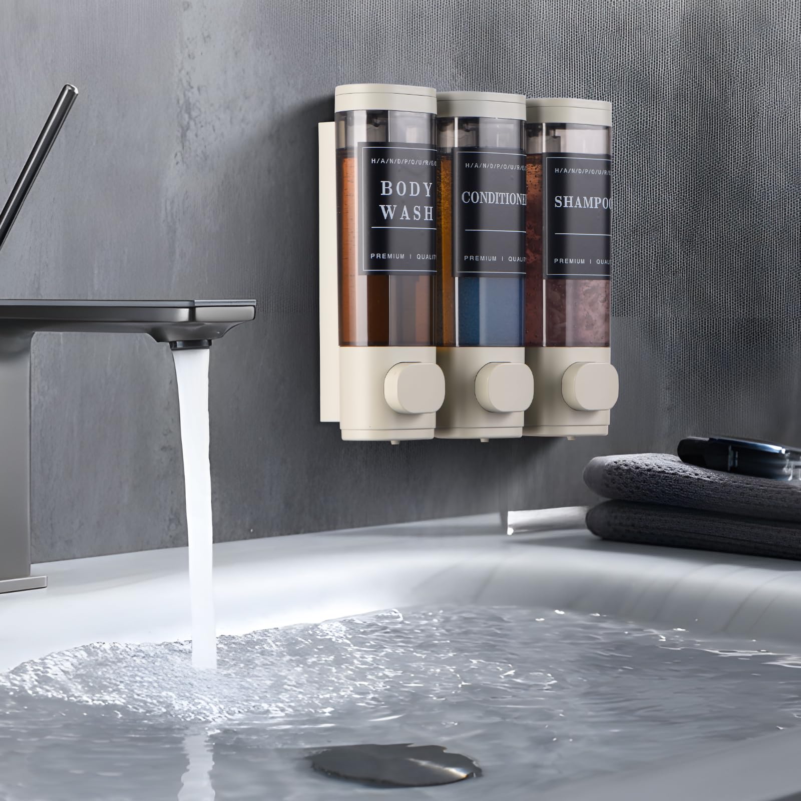 Shampoo And Conditioner Dispenser,Shower Dispenser 3 Chamber No Drilled Shampoo Dispenser For Shower Wall Mounted Body Wash Disp