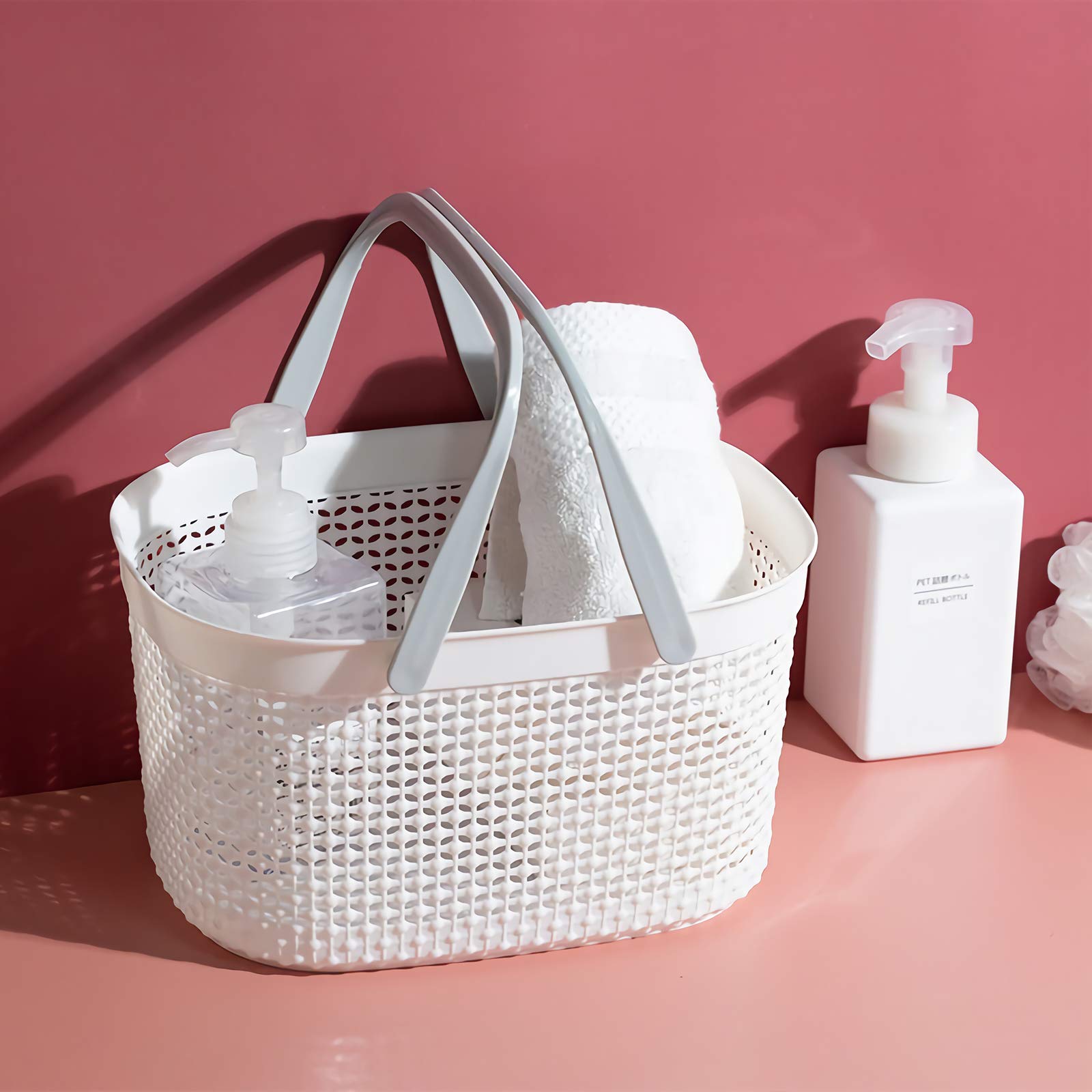 rejomiik Portable Shower Caddy Basket  Plastic Organizer Storage Tote with Handles for Bathroom  College Dorm  Kitchen - White