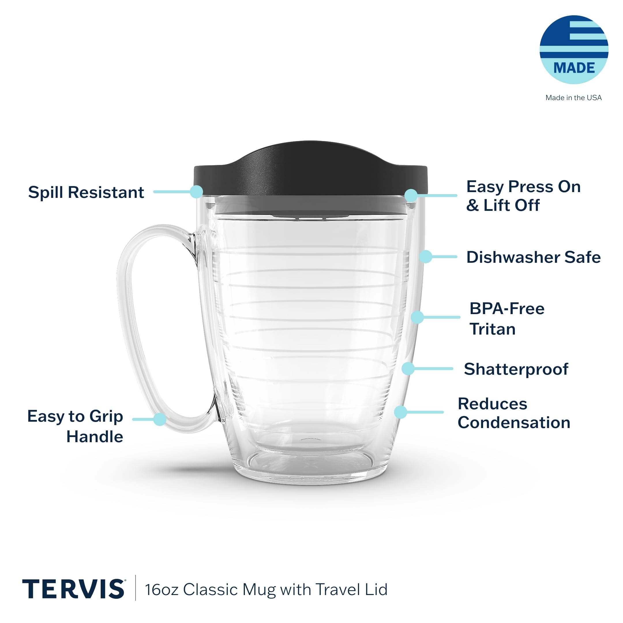 Tervis Clear & Colorful Lidded Made in USA Double Walled Insulated Tumbler Travel Cup Keeps Drinks Cold & Hot, 16oz Mug, Pink Li