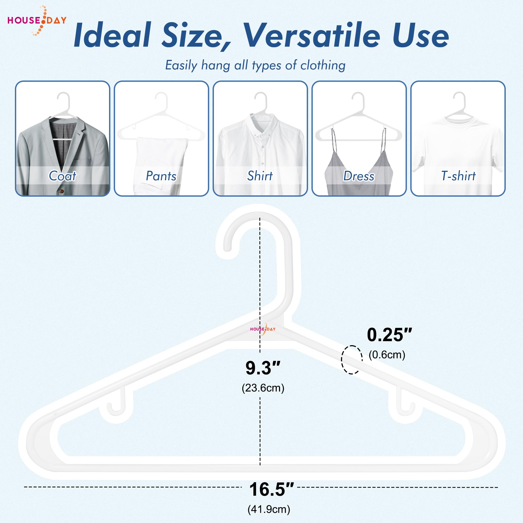 House Day White Plastic Hangers 60 Pack, Clothes Hangers With Non Slip Hooks, Durable & Space Saving Coat Hanger, Light-Weight C