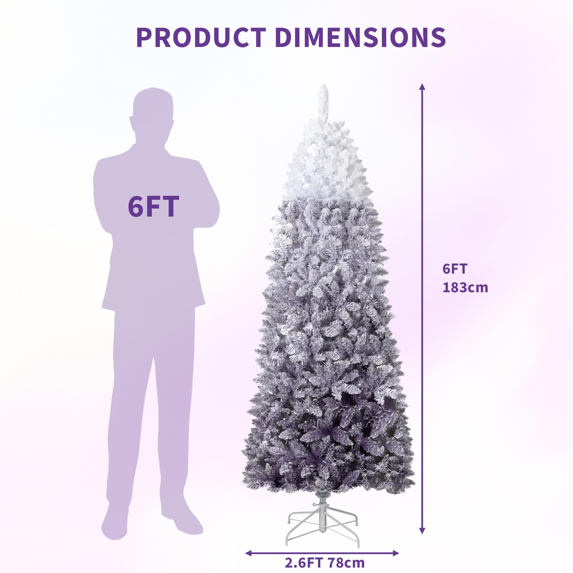 GAOMON 6Ft Snow Flocked Pencil Christmas Tree, Slim Artificial Christmas Tree with Sturdy Metal Stand, Skinny Xmas Tree Holiday