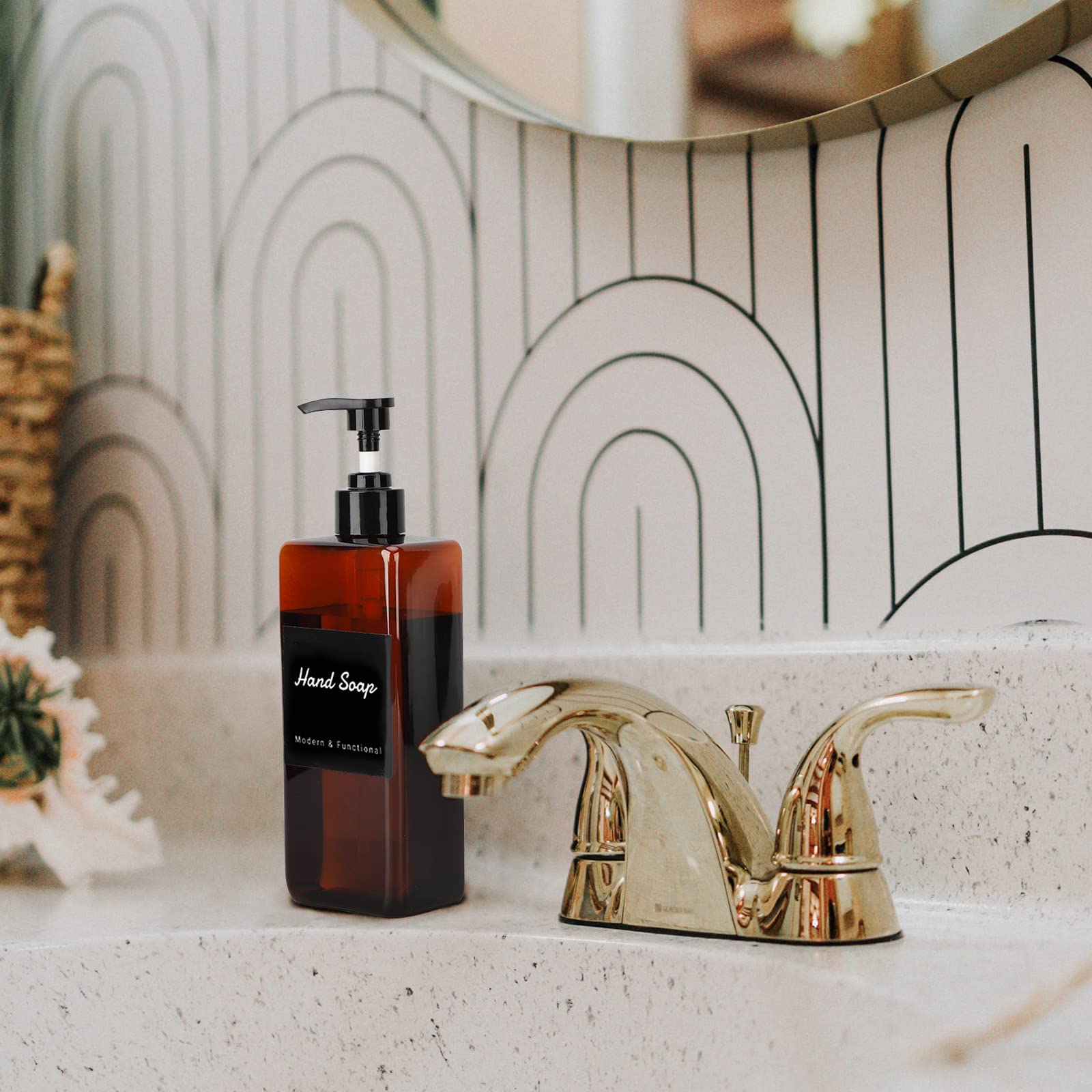 Suream Amber Shampoo And Conditioner Dispenser With Black Plastic Pump, 16.9Oz Refillable Shower Bottle For Bathroom, Empty Cont