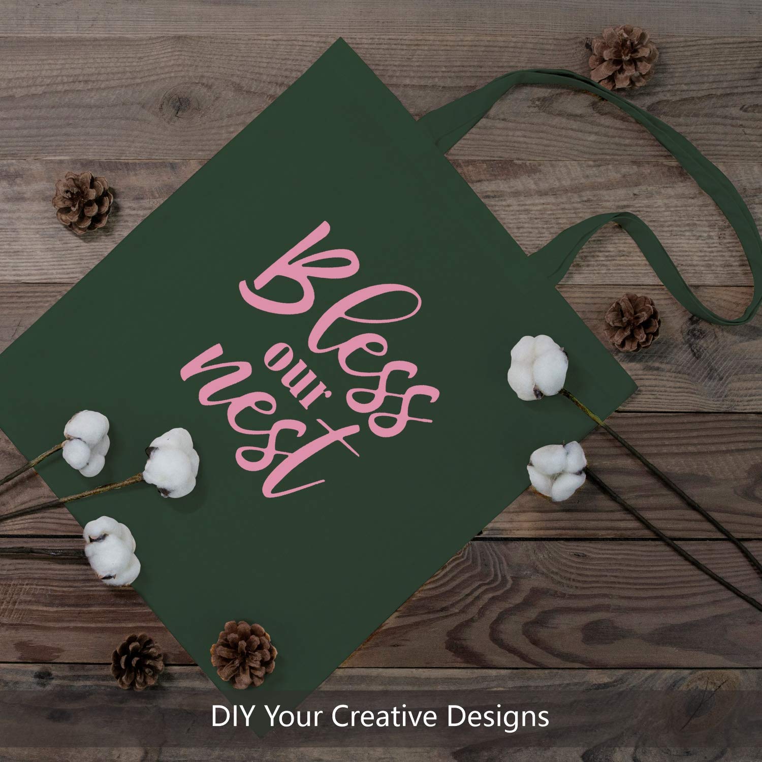 Topdesign 12-Pack Economical 16''X15'' Green Black Cotton Tote Bag, Lightweight Medium Reusable Grocery Shopping Cloth Bags, Sui