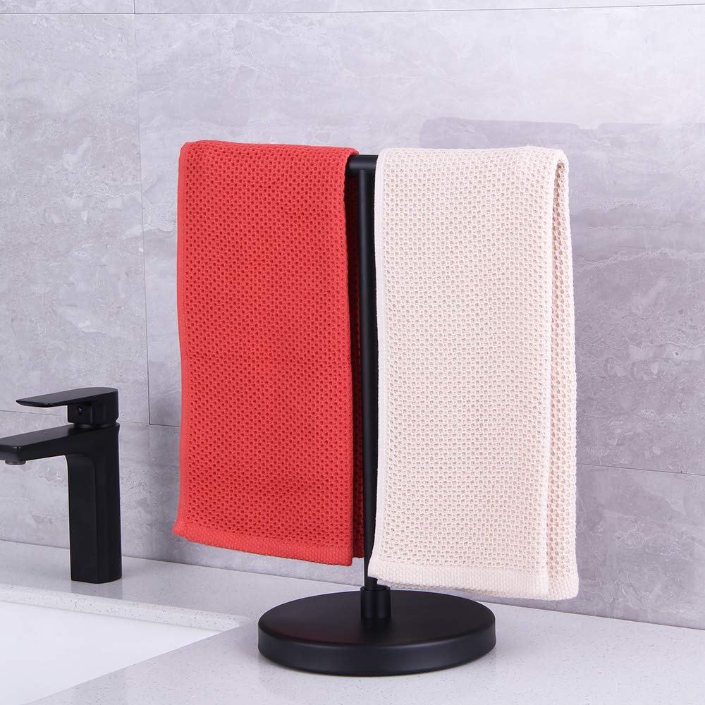 Kimzcn Matte Black Modern Hand Towel Stand For Bathroom, Kitchen Or Vanity, Free Standing Countertop Rack