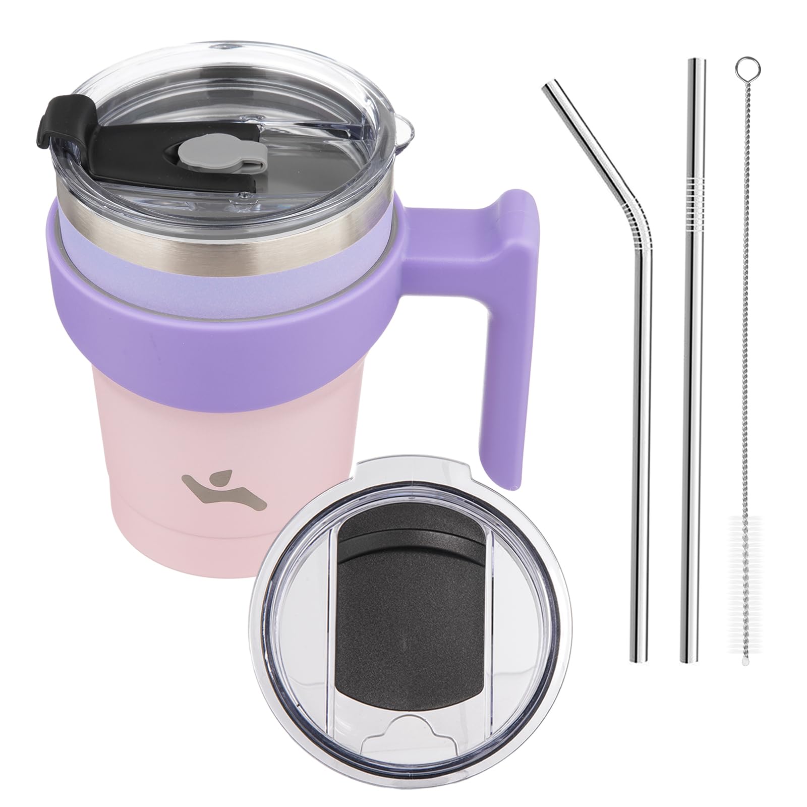 Konokyo 10 oz Tumbler with Handle and 2 Straw 2 Lid, Insulated Water Bottle Stainless Steel Vacuum Cup Reusable Travel Mug,Paste
