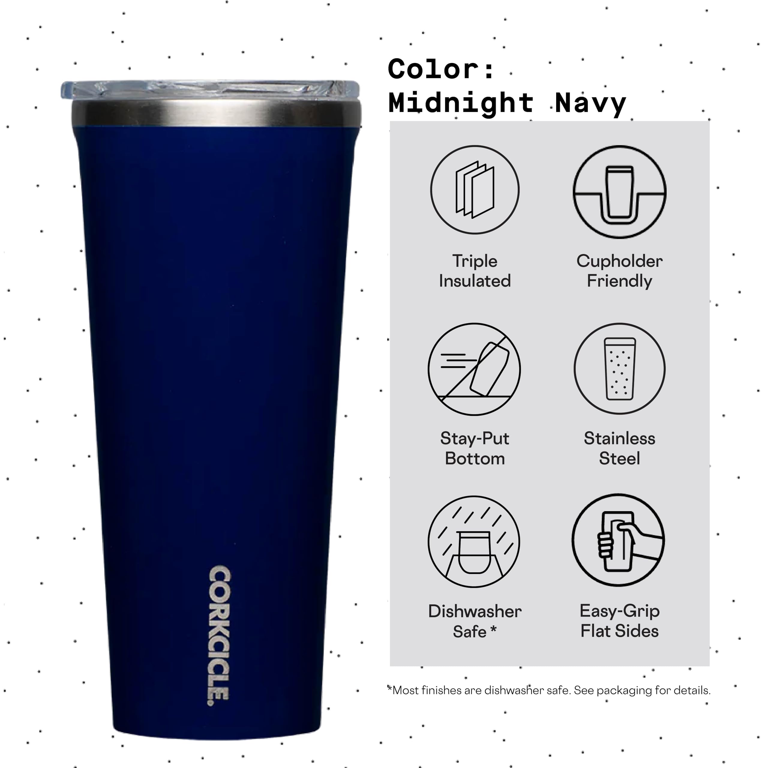 Corkcicle Classic Triple Insulated Coffee Mug With Lid, Gloss Midnight Navy, 24 Oz - Stainless Steel Travel Tumbler Keeps Bevera