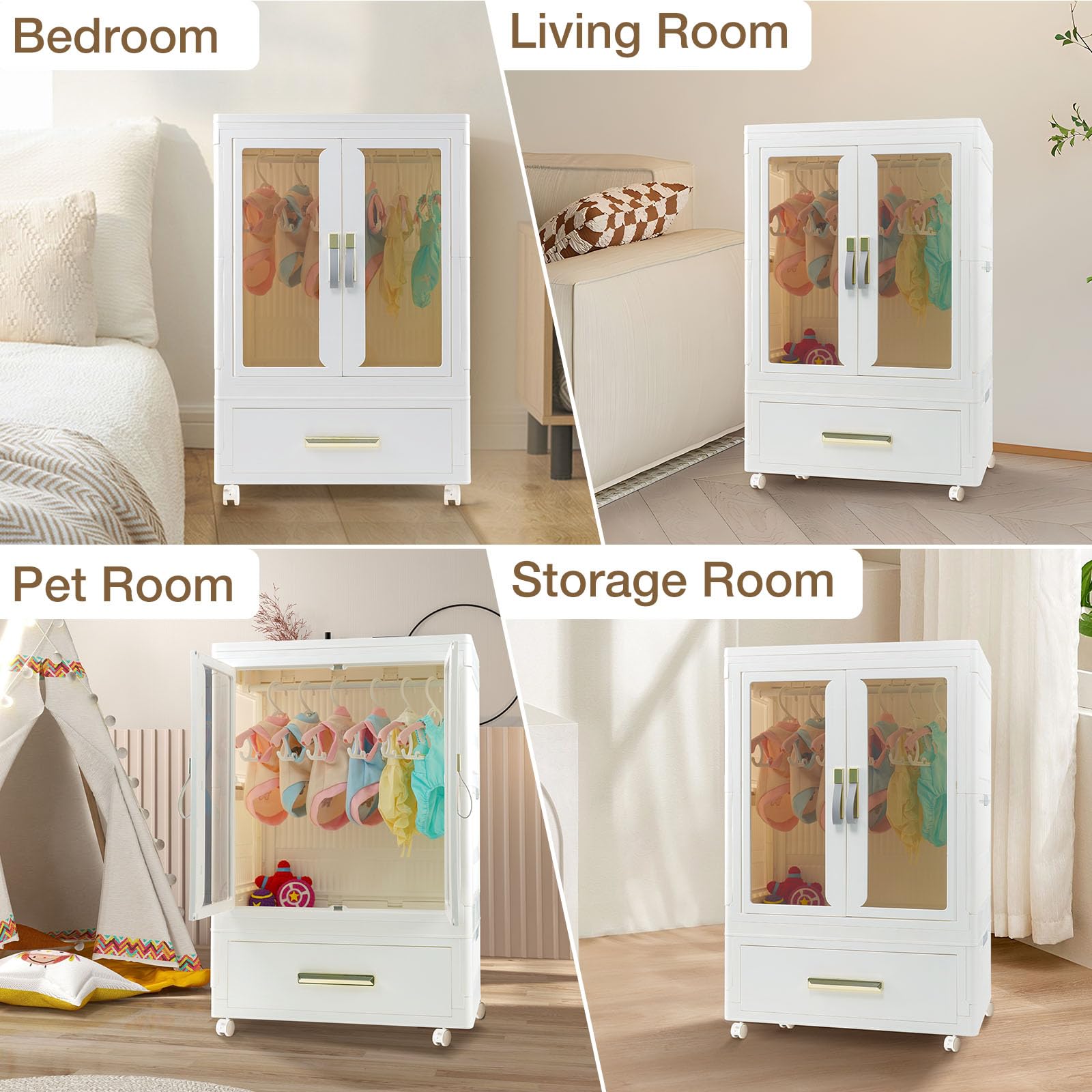 Qudrakast Pet Wardrobe Closet, Dog Closet - Stackable Storage Bins With Doors, Wheels, And Hanging Rods - Stackable Drawers Clos