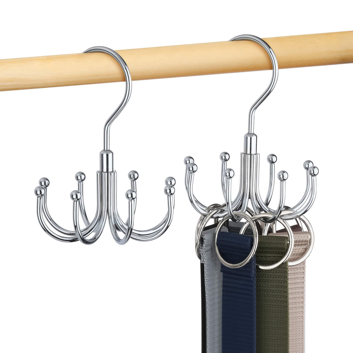 Omhomety Belt Hanger, 2 Pack Rotatable Belt Organizer For Closet, Accessories Rack, Space Saving Hanging Holder Storage Hook For