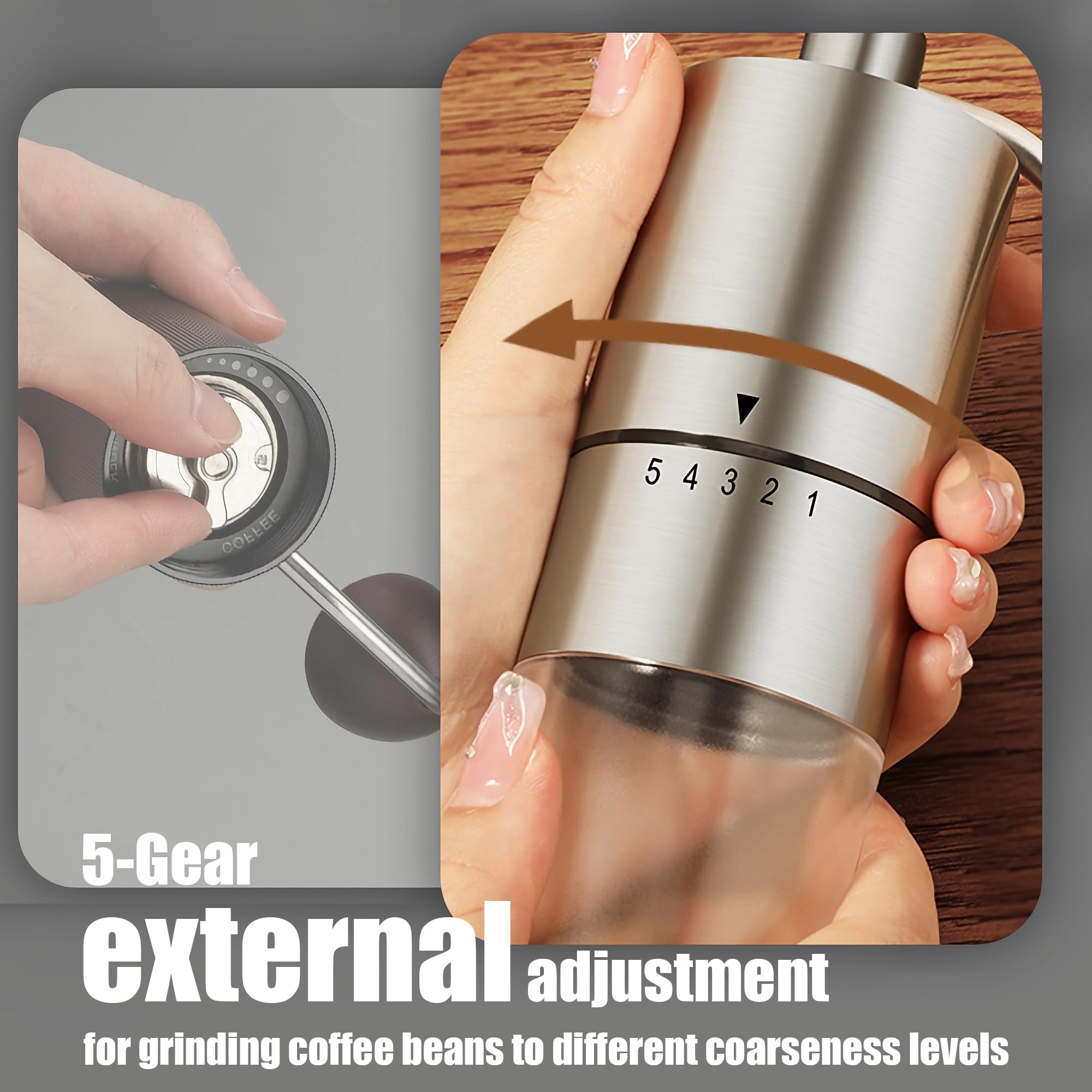 Ezlucky Portable Manual Coffee Grinder - Conical Burr With 5 Adjustable Settings For Smooth Grinding, Perfect For Espresso Enthu