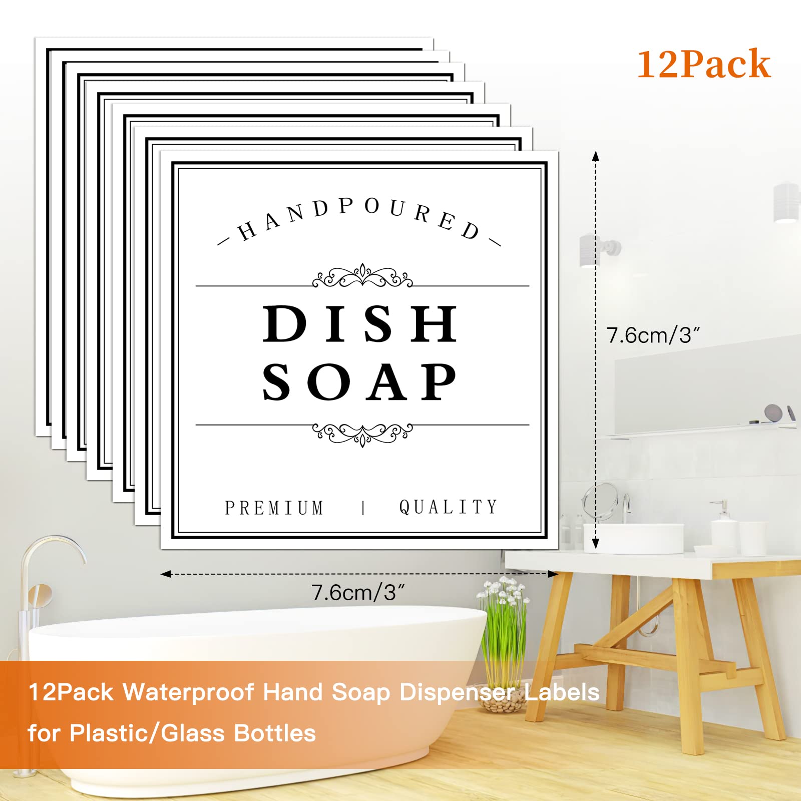 White Waterproof Soap Labels For Plastic/Glass Bottles, Bathroom/Kitchen Hand Soap Dispenser Label Stickers, Removable Cleaning