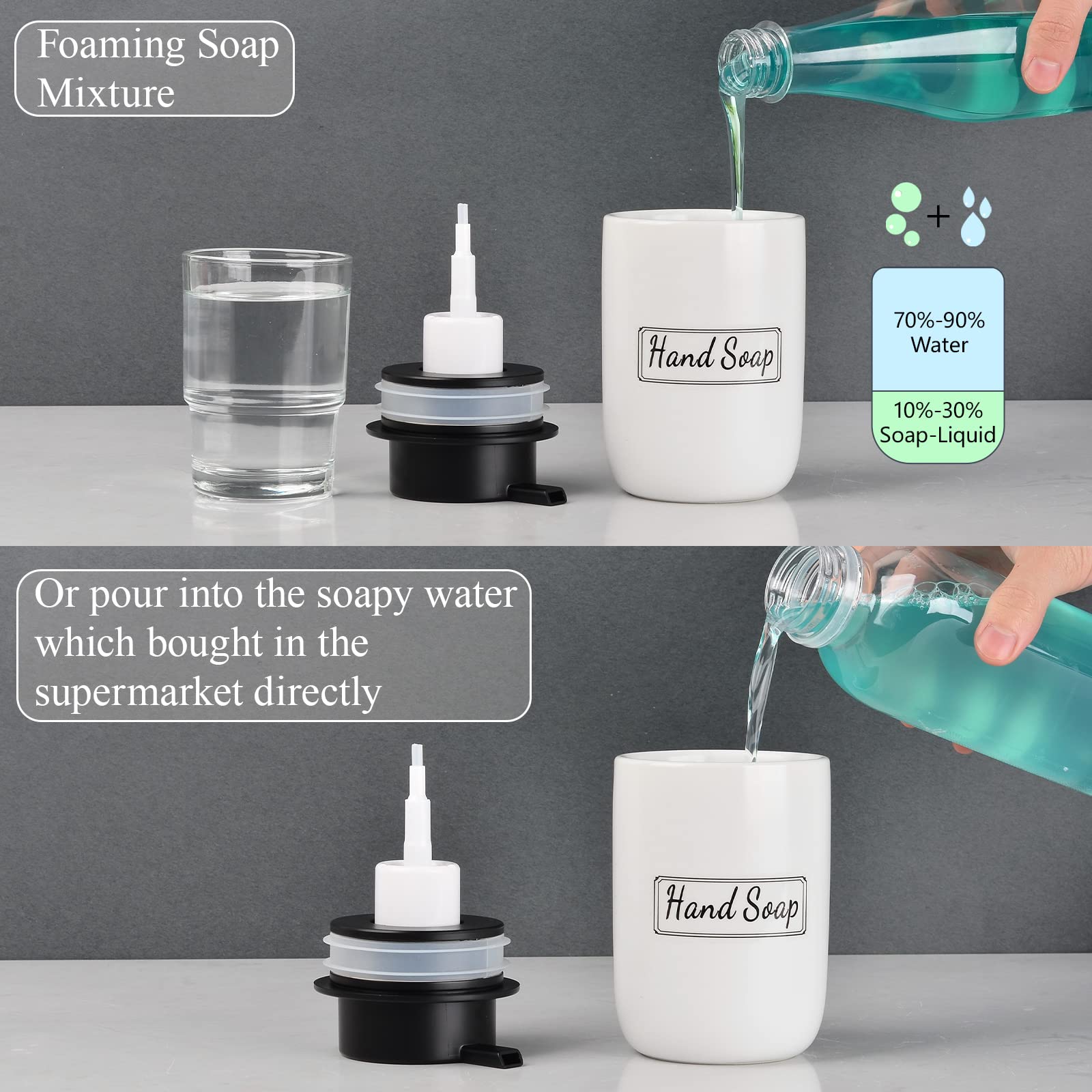 Bosilunlife Foaming Soap Dispenser Set - White Ceramic Foam Hand Soap Dispenser 12Oz Soap Dispenser Set With Rust Proof Pump, 4P