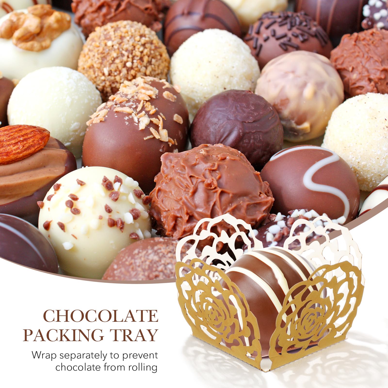 Toyandona 50Pcs Paper Truffle Wrappers Truffle Wrap Liners, Small Flared Paper Baking Cups Cupcakes Muffin Case Trays For Baby S