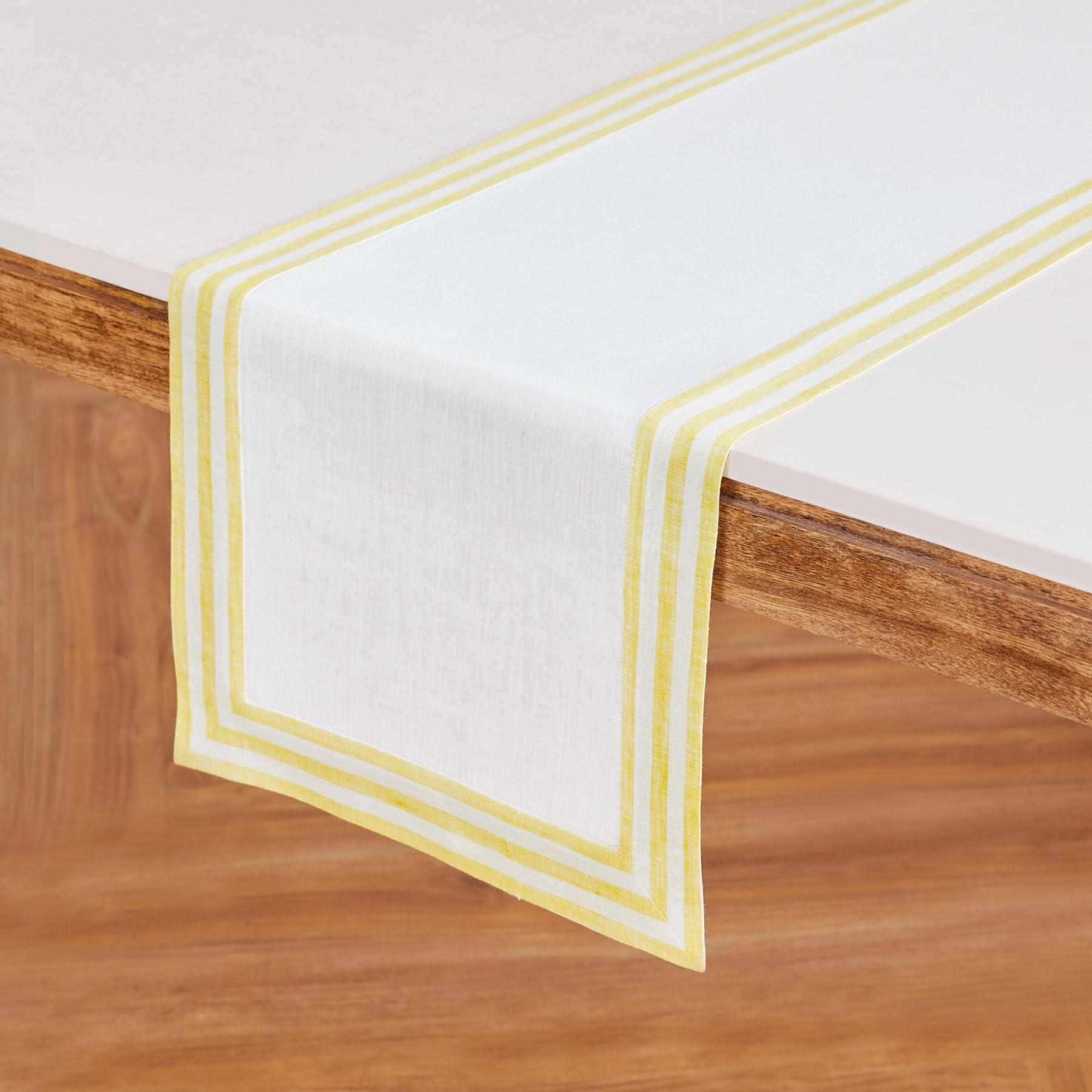 Solino Home Linen Table Runner 72 Inches Long - Mila, 100% Pure Linen Primrose Yellow Table Runner 14 X 72 Inch Ideal For Weddin