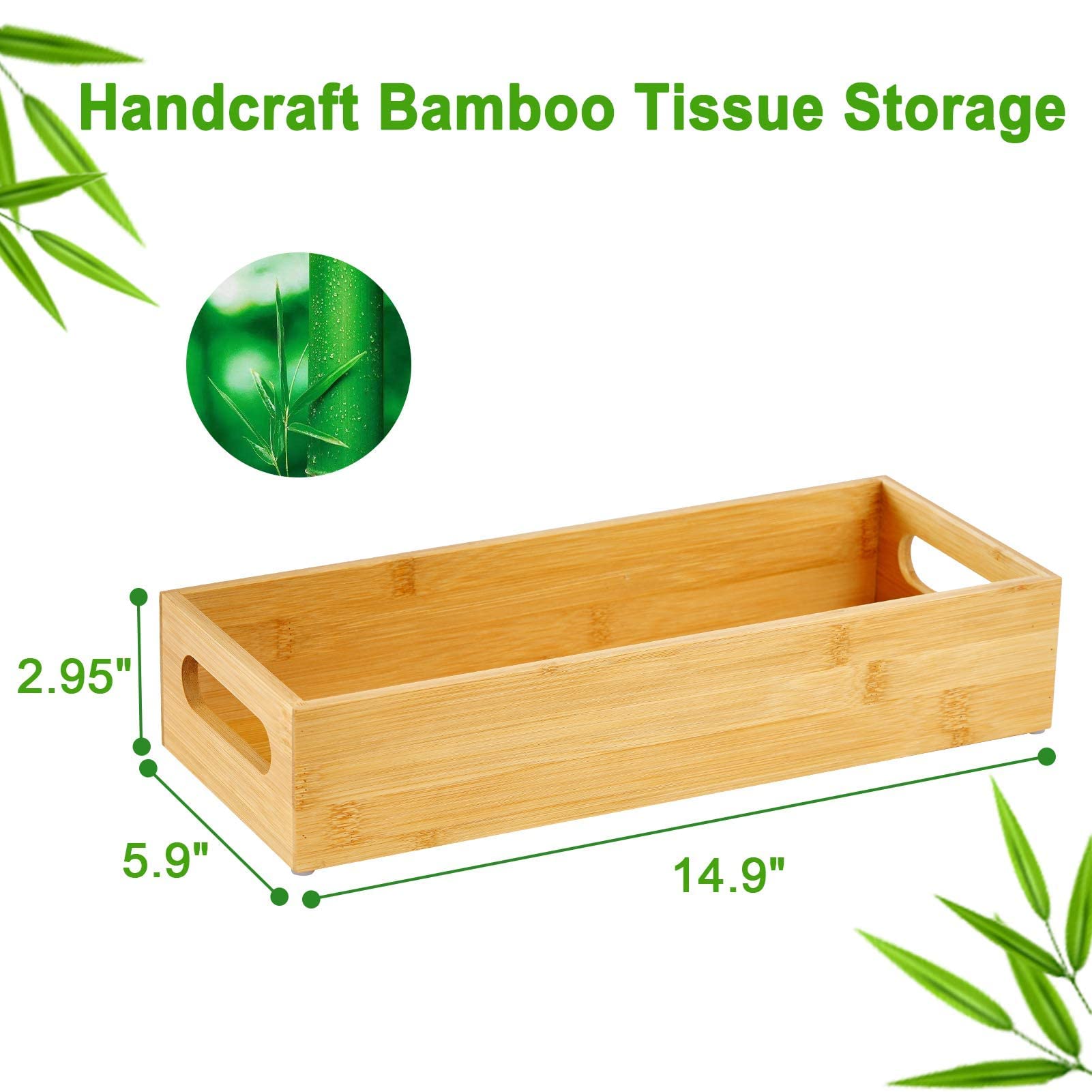 VITVITI Toilet Tray  Bamboo Toilet Paper Storage with Handles  Toilet Tissue Holder Organizer Box Basket  for Toilet Tank/Bathroom/Kitchen Counter  Natural