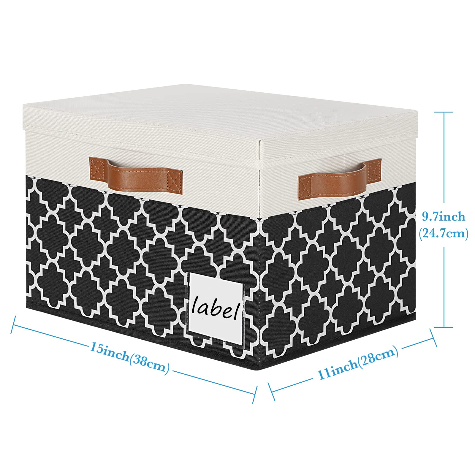 PFFVRP Large Storage Bins with Lids 6-Pack  Foldable Fabric Storage Baskets with Lids 6-Pack  Sturdy Storage Boxes with Labels and 3 PU Handles for Closet Home Bedroom Office (26L  Black Plaid&White)