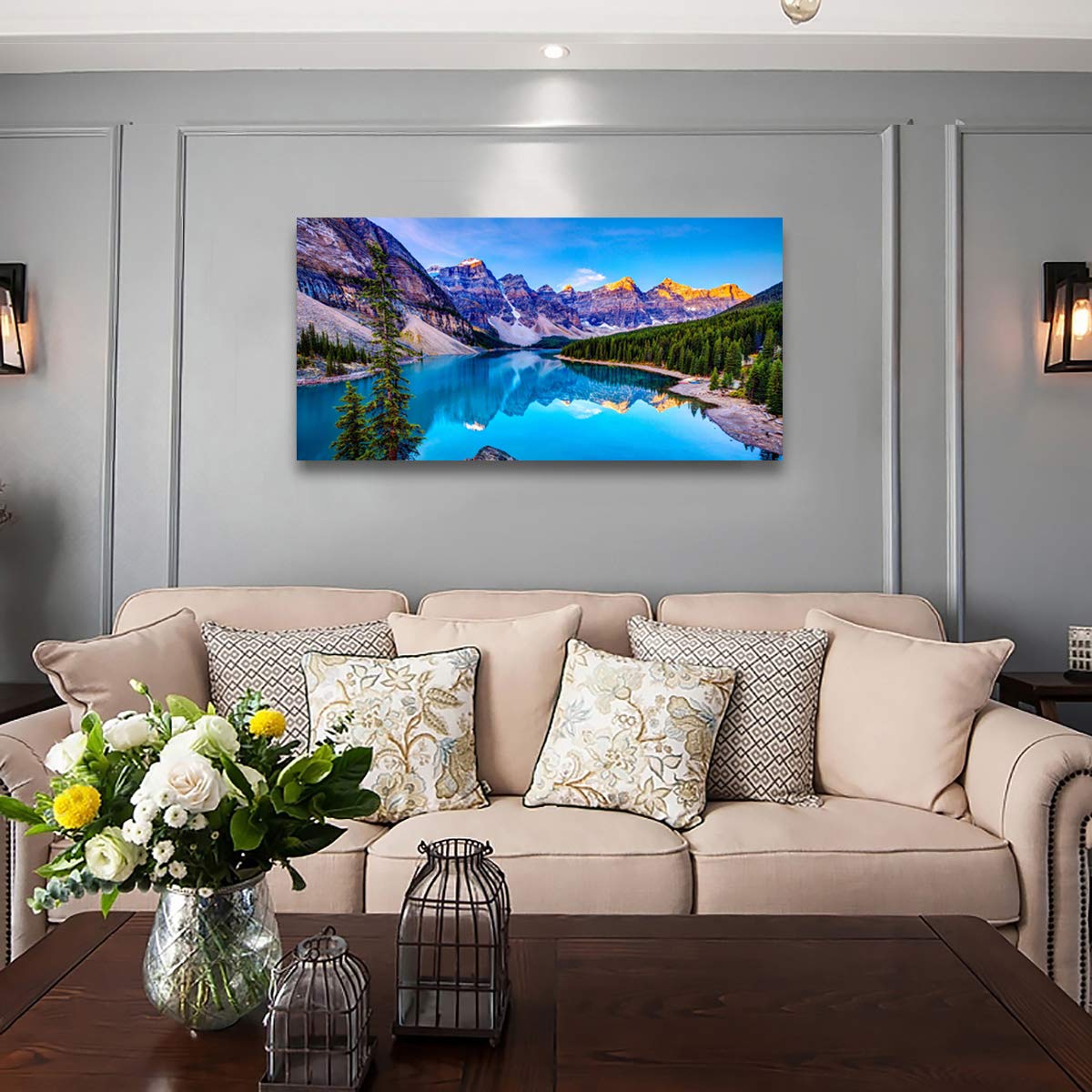 Wall Art Lake Mountain Landscape Picture Print Canvas Wall Art Modern Artwork for Home Decor Stretched And Ready To Hang 2.5cm Thick Waterproof Artwork
