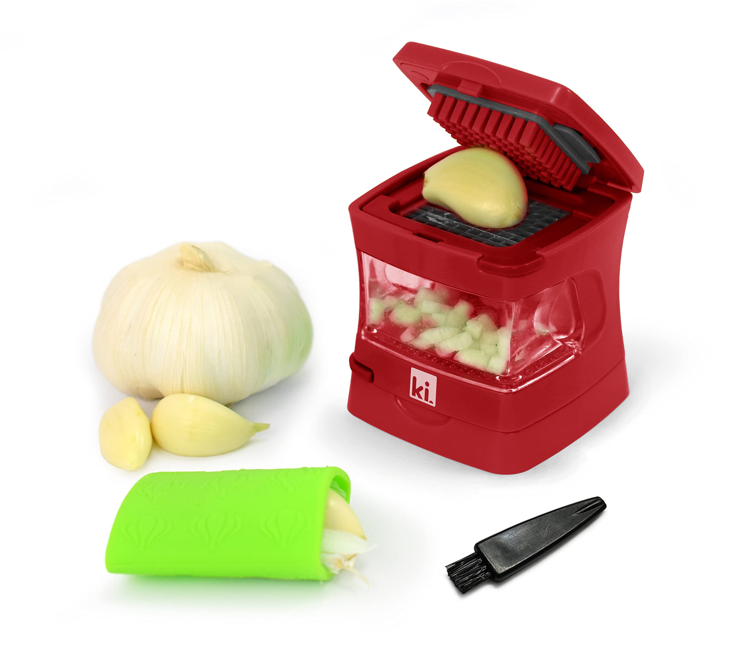 Kitchen Innovations Garlic-A-Peel Garlic Press, Crusher, Cutter, Mincer, And Storage Container - Includes Silicone Garlic Peeler