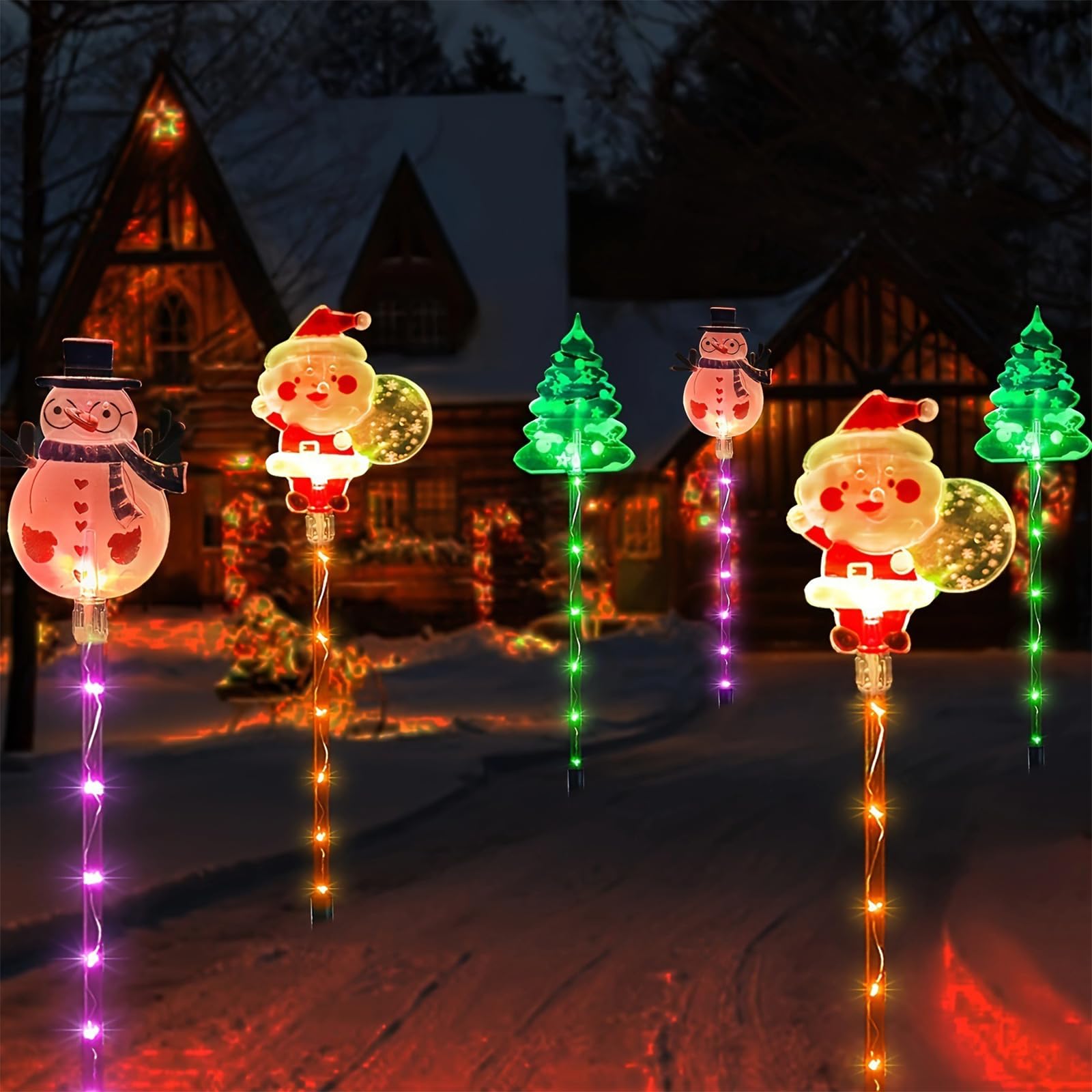 6-Pack of Moving Christmas Lights - Solar Decorative Outdoor LED Stakes, IP65 Waterproof -Can Design for Patio, Lawn & Pathway,