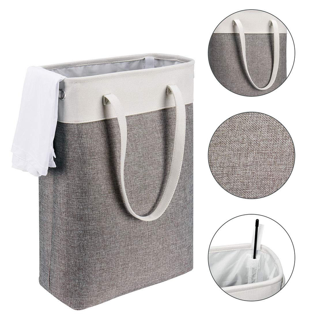 i BKGOO Laundry Basket with Handles white&Grey Coffee-Slim Laundry Bin Collapsible Dirty Clothes Basket Narrow Laundry Bag Foldable Dirty Hamper for Camping  Dorms  Apartments