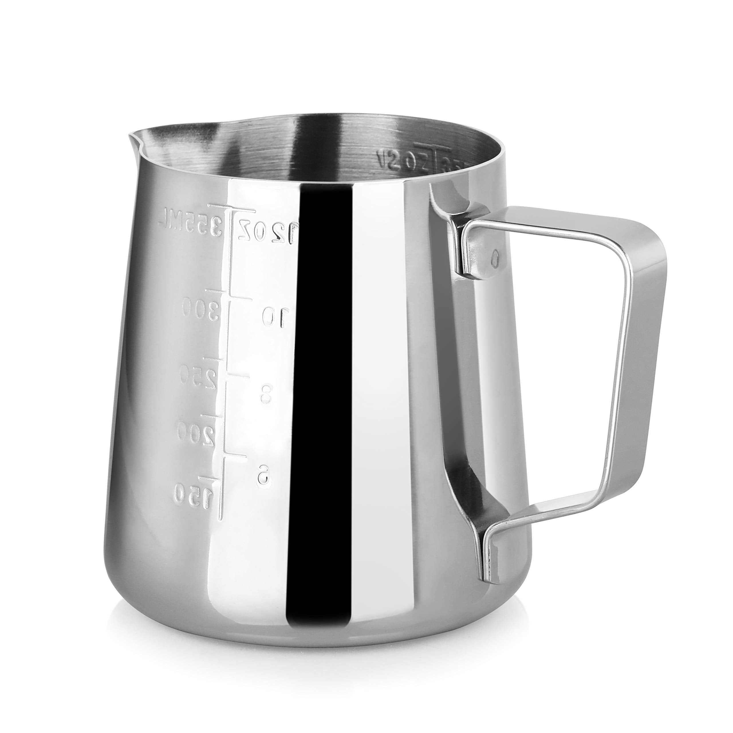 New Star Foodservice 28805 Commercial Grade Stainless Steel 18/8 Frothing Pitcher, 12-Ounce With Measurement Scale