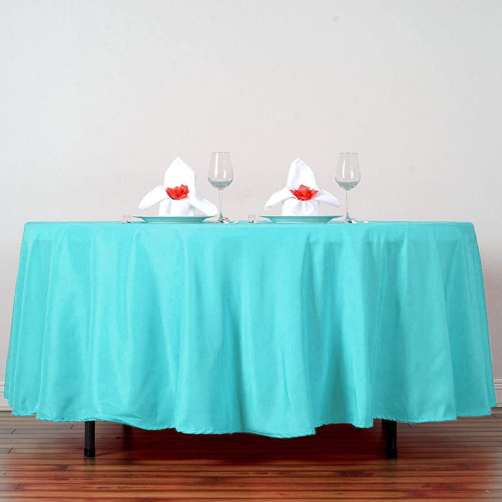 Balsacircle 108 Inch Turquoise Round Polyester Tablecloth Fabric Table Cover Linens For Wedding Party Banquet Reception Events K