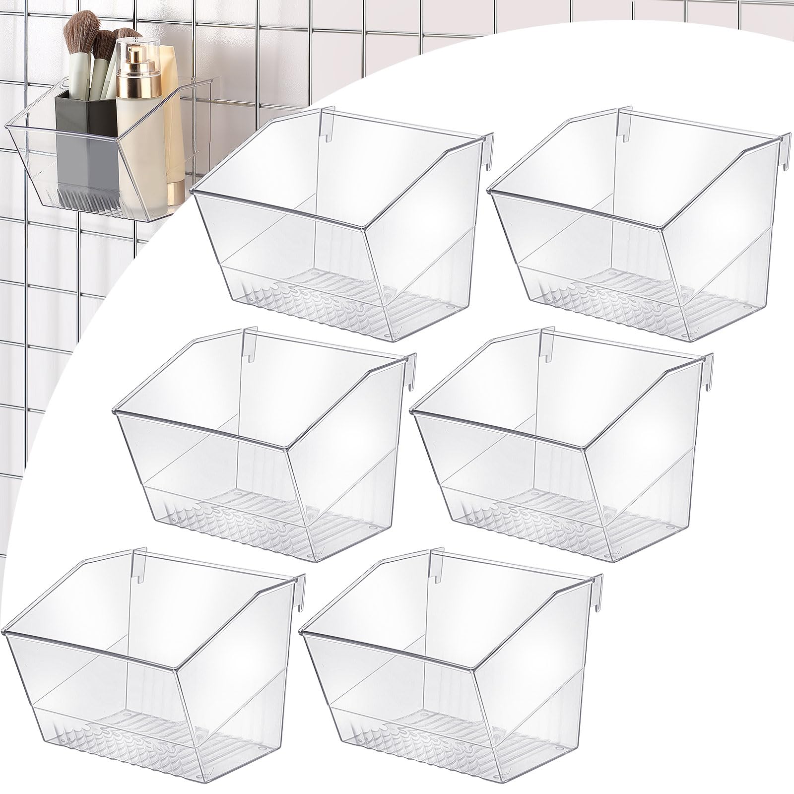 Cinnvoice 6 Pack Gridwall Baskets Hanging Gridwall Clear Acrylic Grid Wall Panels Bins Applicable to 3inch Grid Board for Organ