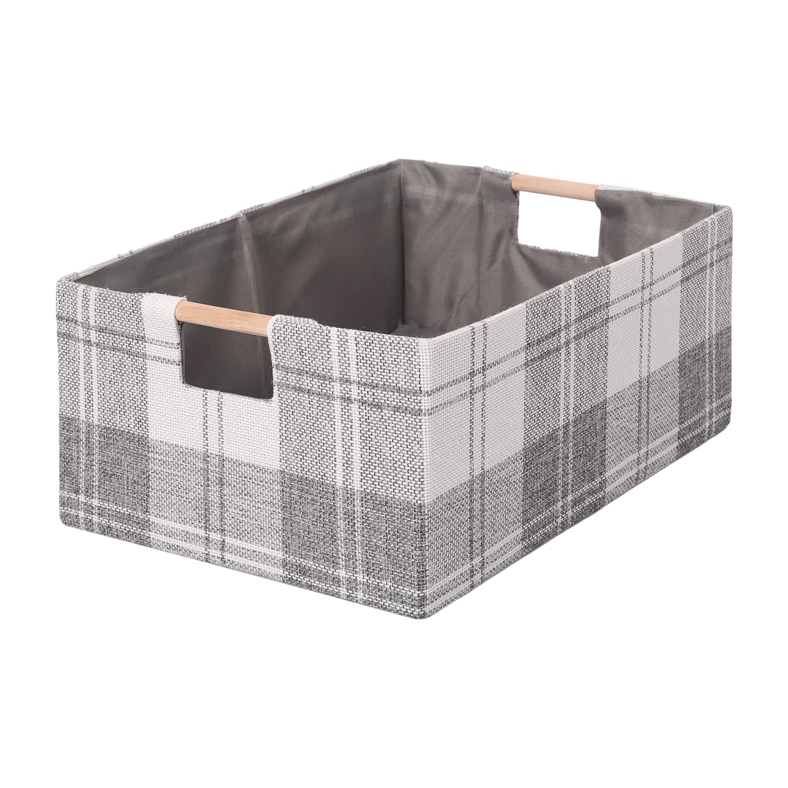 Lamor  E Fabric Storage Bin Box Collapsible Cotton Linen Storage Cube With Wooden Handles Rectangular Decorative Home Organizer
