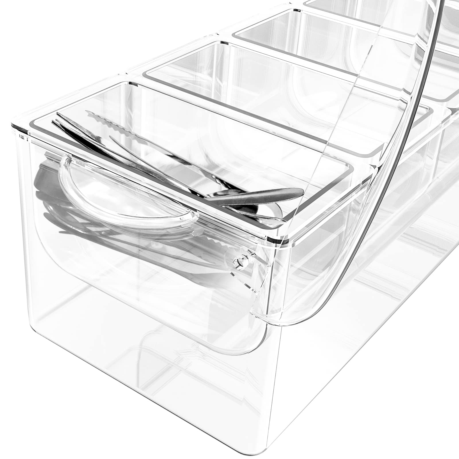 Fodiens 5 Compartment Condiment Server, Ice Chilled Condiment Containers With Lid, Clear Condiment Caddy Serving Tray On Ice Wit