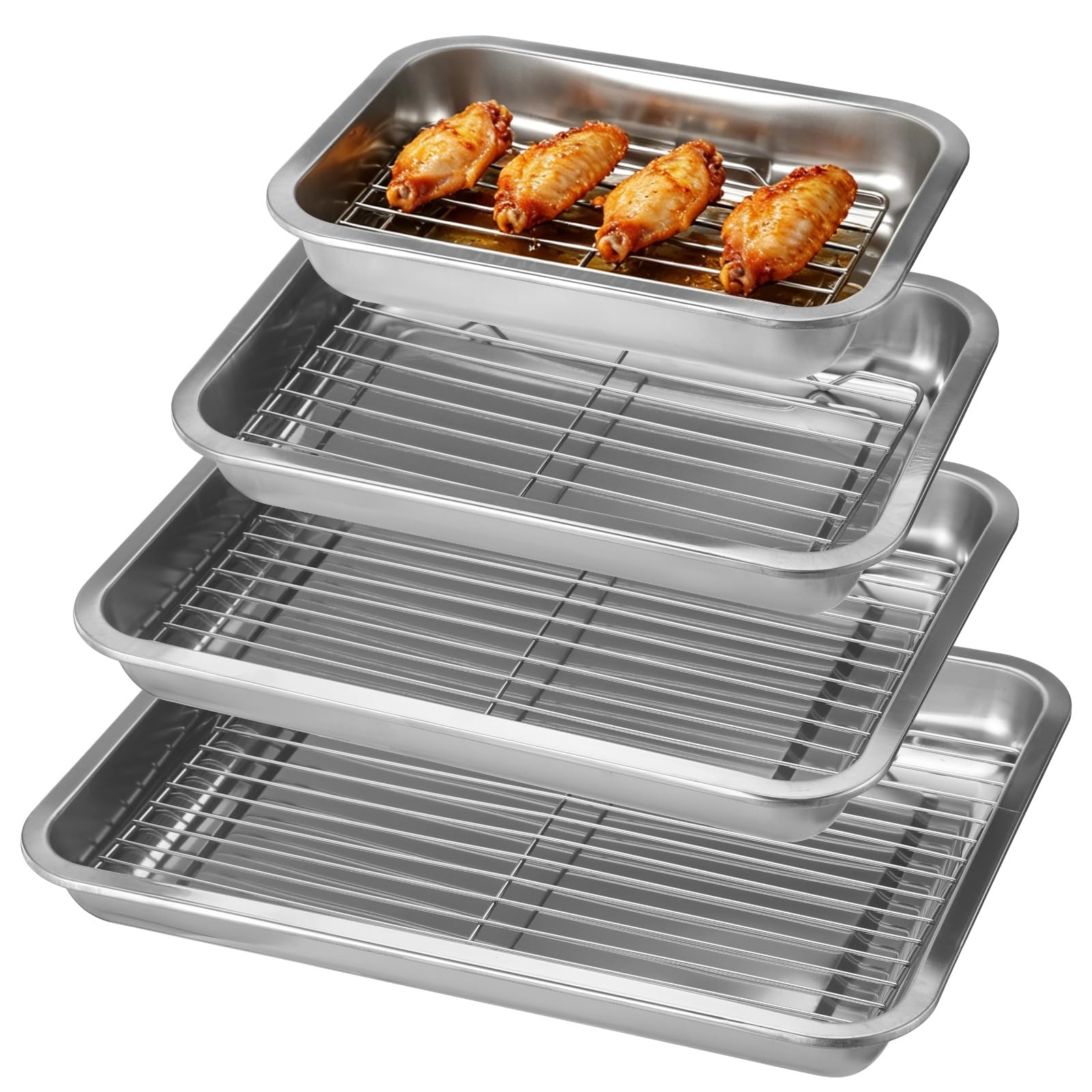 4 Pcs Stainless Steel Baking Sheet Pan Set with Wire Rack 10.615.7in Oven