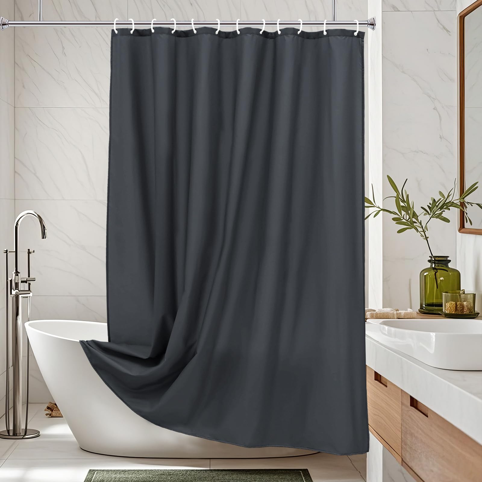 AooHome Fabric Shower Curtain Liner, Water Repellent, Dark Grey, 72"x78", Model 011-GreyColor7278