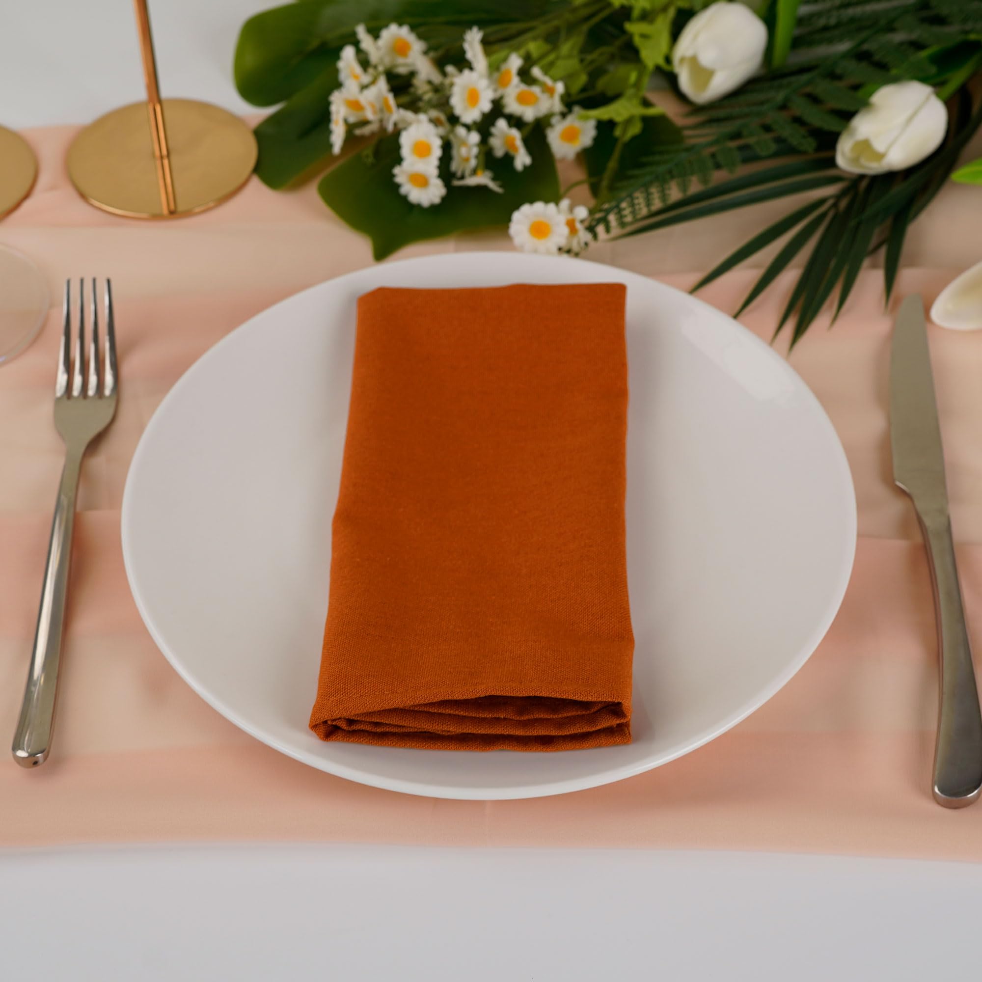 Infei Solid Color Linen Blended Thin Dinner Cloth Napkins - Set Of 12 (40 X 40 Cm) - For Events & Home Use (Terra Cotta)