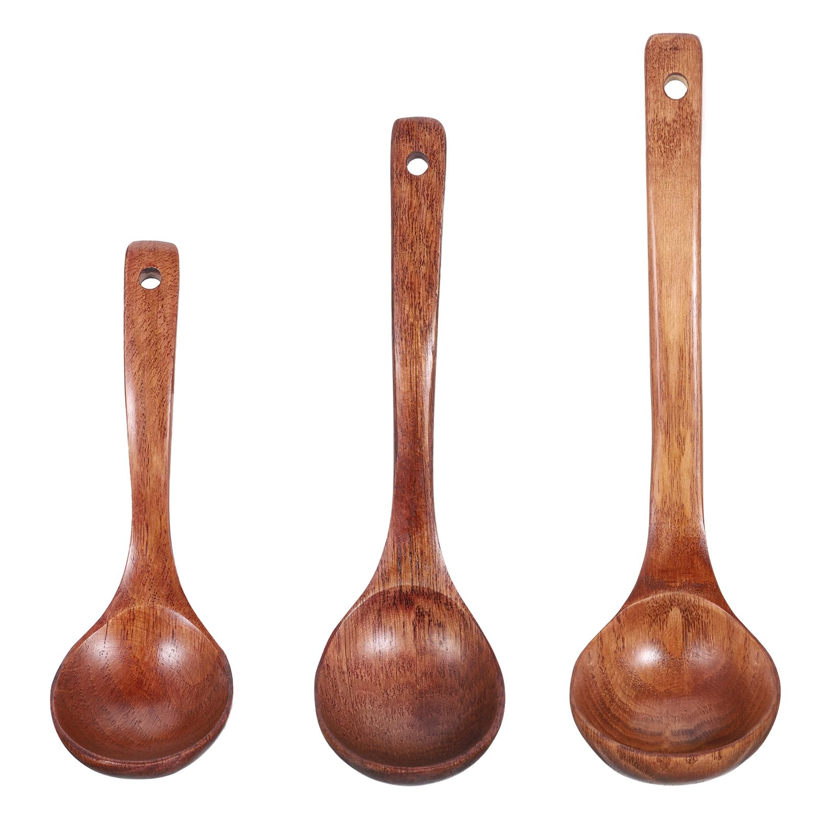 Wooden Ladle for Soup, 3 Size Wood Ladle Spoon with Back Hooks
