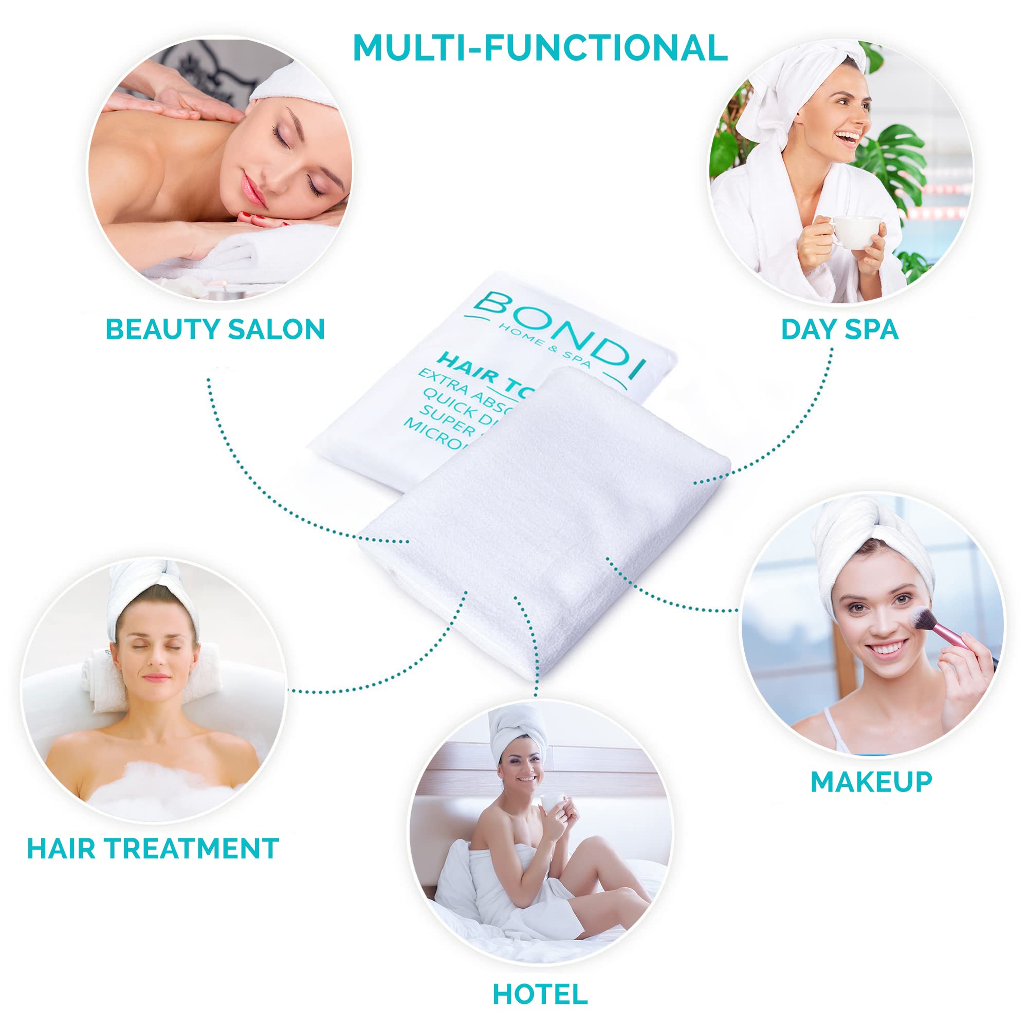 Bondi SPA Microfiber Hair Towel - Dries Hair 50% Faster - Anti-Frizz - Highly Absorbent & Super Soft - XL (42 x 22) - Rectangle