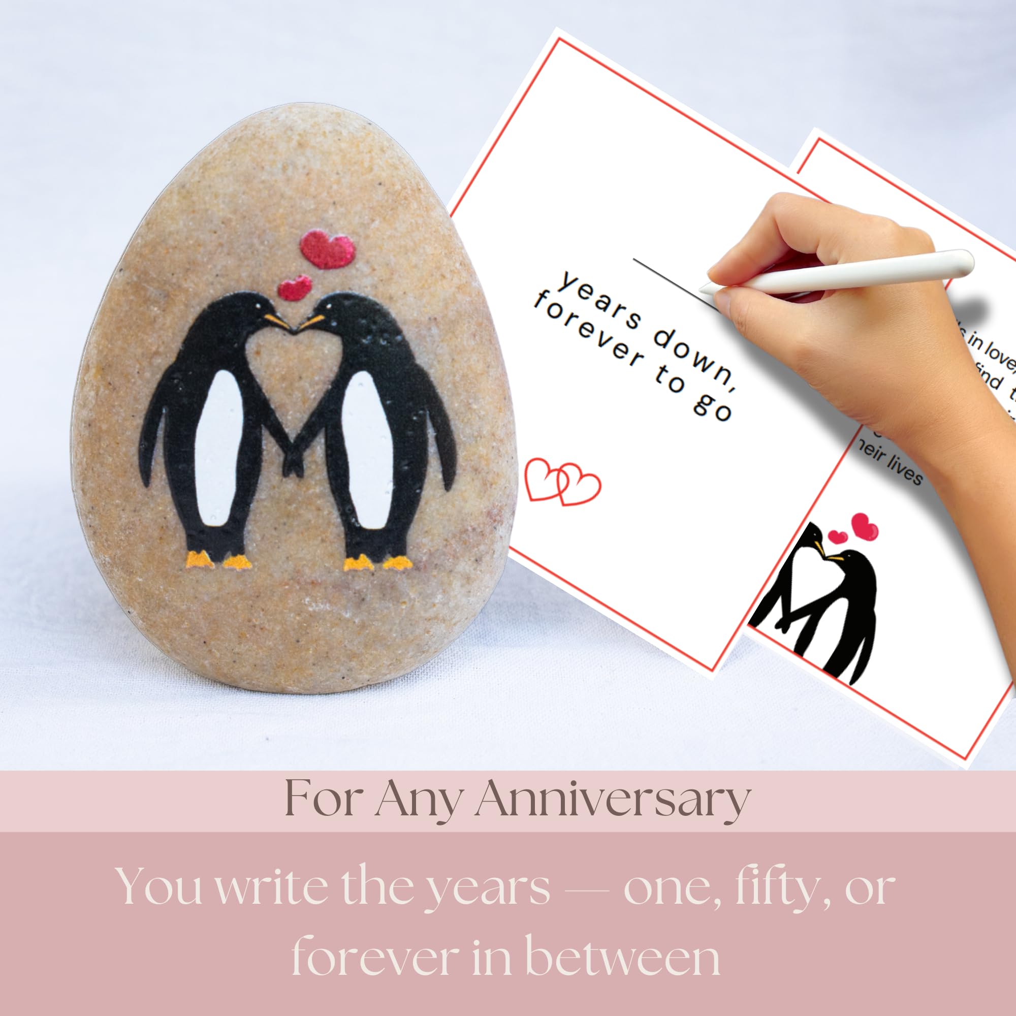 1 Year Anniversary for Boyfriend or Girlfriend - Penguin Pebble Gift- First Wedding Anniversary for Husband or Wife - One Year T