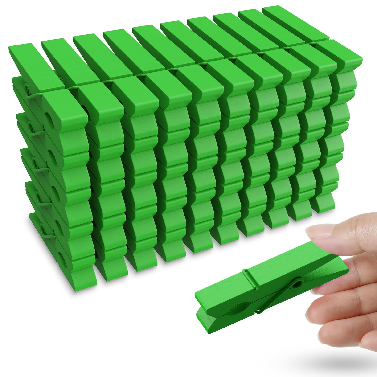 50Pcs Colored Wooden Clothespins, 2.9Inch Green Clothes Pins For Clip Pictures Photos Decorative, Small Colorful Wood Decoration