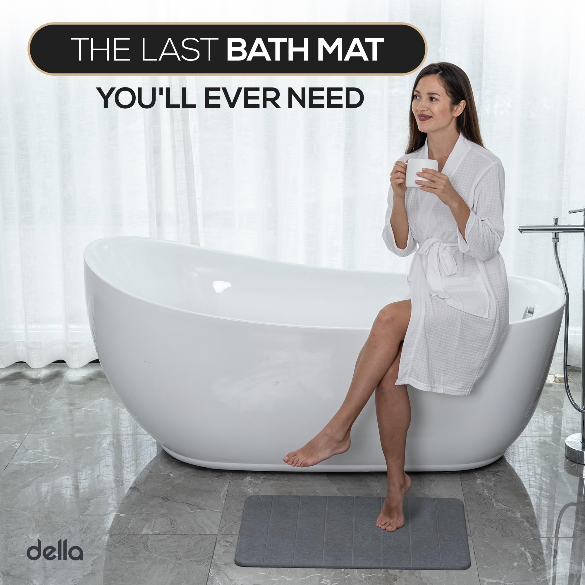 Della Extra-Large Stone Bath Mat - Super Absorbent Diatomaceous Earth Shower Mat - Quick Drying Bathstone For Bathroom Floor - W