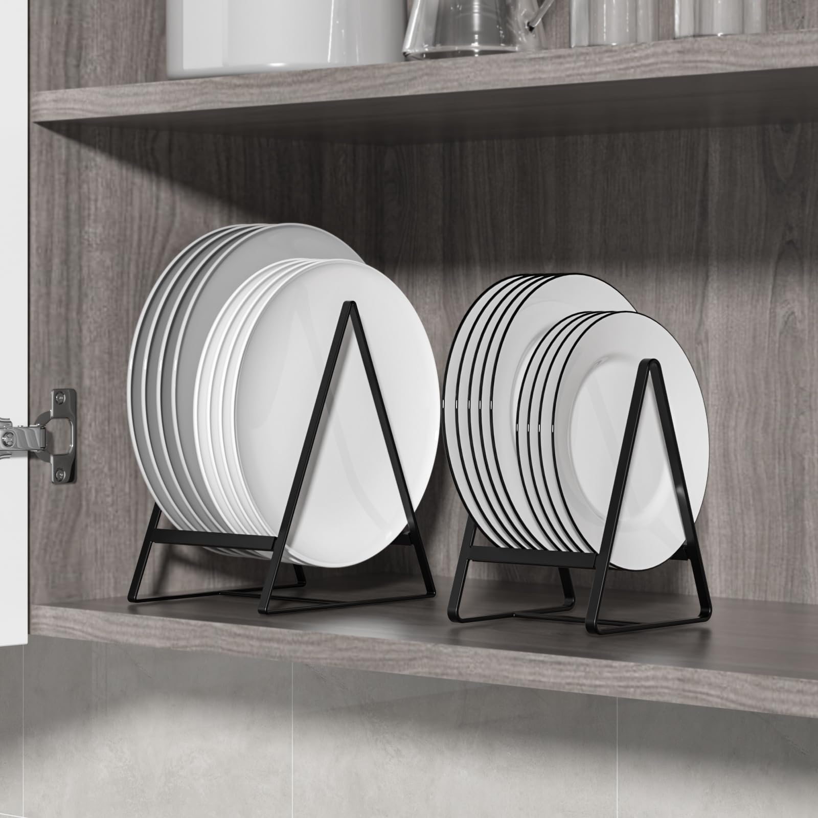 Hikinlichi 2 Large 1 Small Triangle Plate Holders Organizers Upright Cabinet Dish Drying Racks Metal Plate Dish Organizers Racks