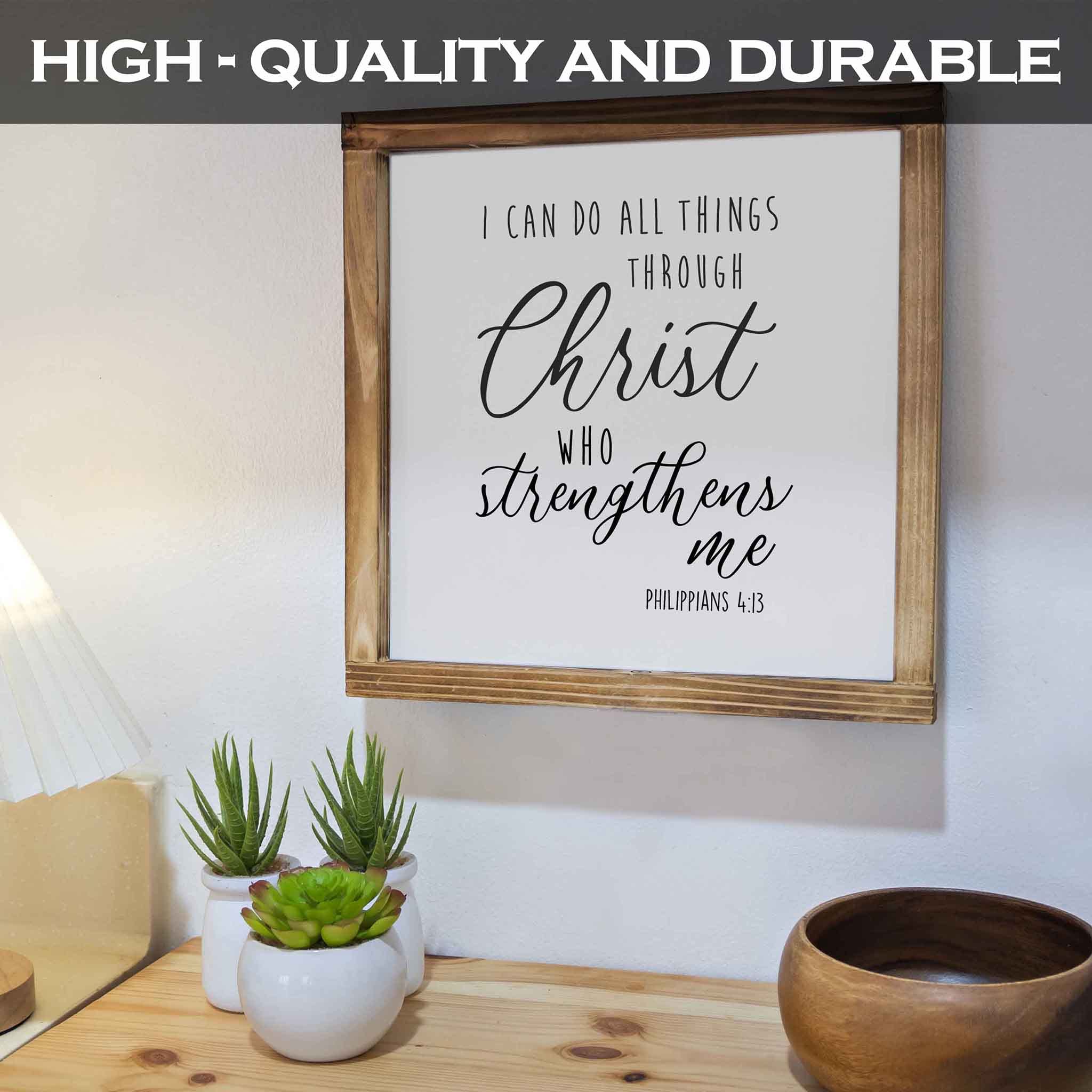 I Can Do All Things Through Christ Wall Art Sign 12X12 Inch, Christian Wall Art, Bible Verse Wall Decor Scripture Wall Art Phili