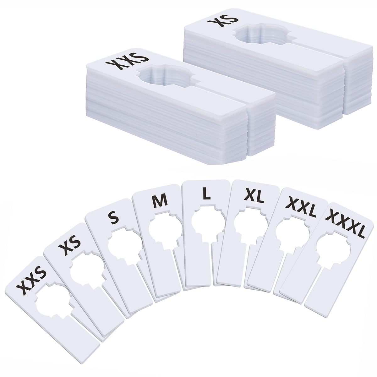 40 Pack Rectangular White Plastic Clothing Size Closet Rack Dividers Hangers, Preprinted In 8 Sizes Xxs, Xs, S, M, L, Xl, Xxl, X